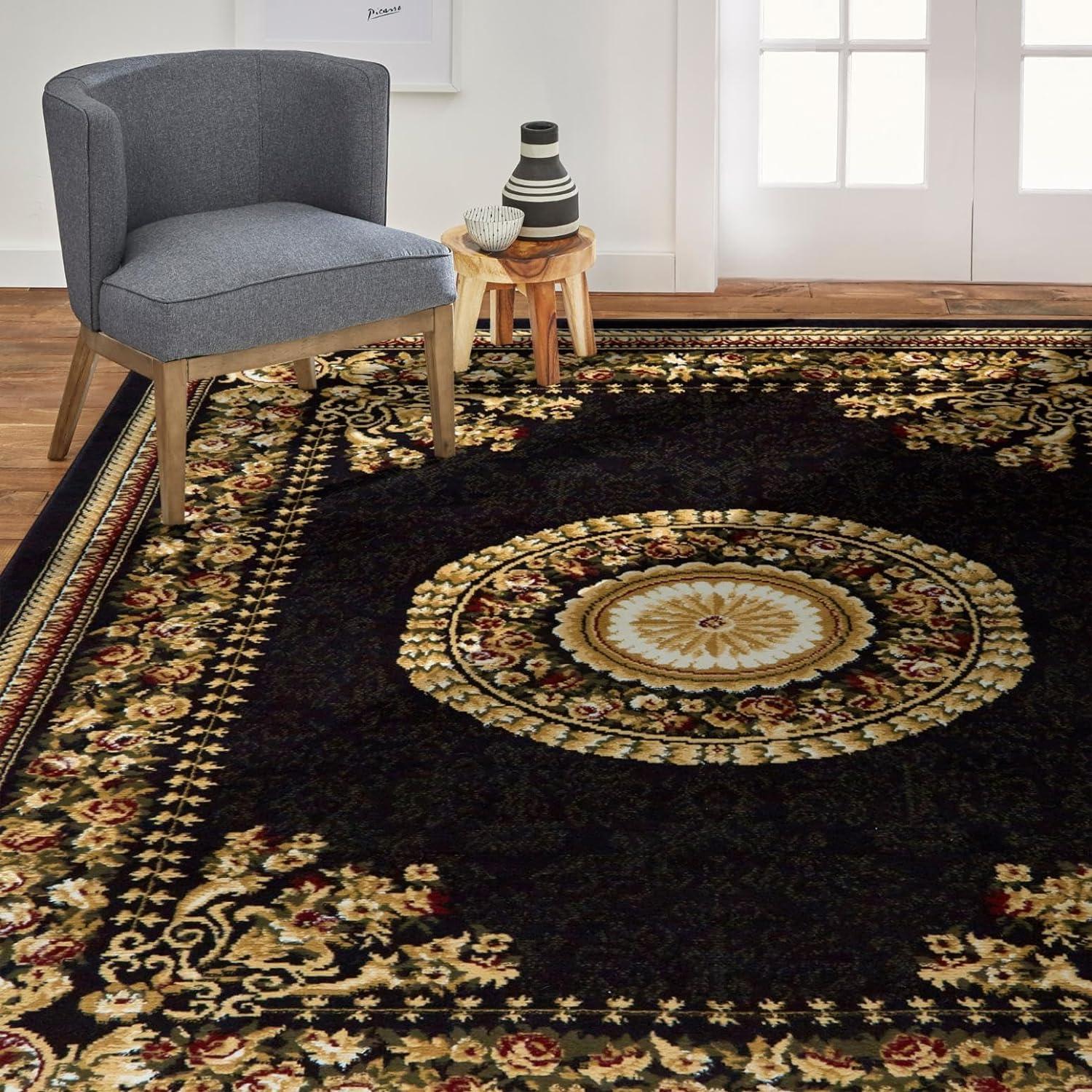 Home Dynamix Optimum Athens Traditional Medallion Area Rug, Black/Beige, 3'7"x5'2"