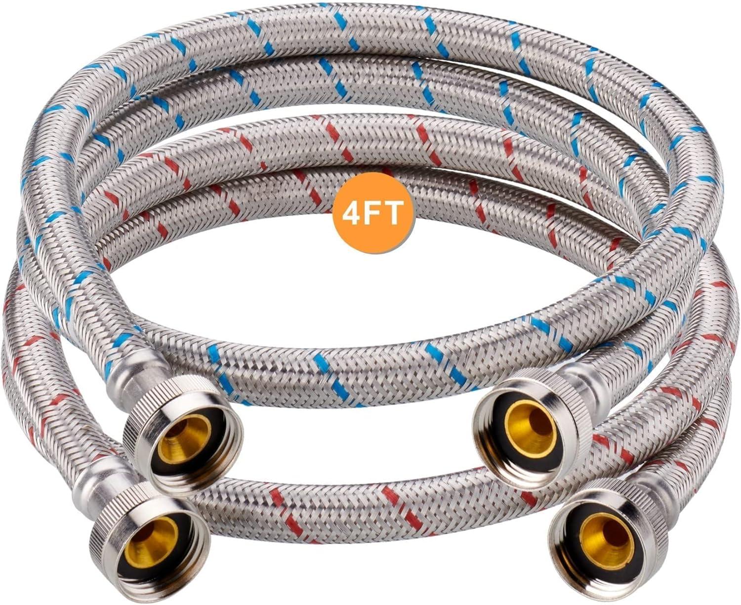 4 FT Stainless Steel Washing Machine Hoses with Red and Blue Lining