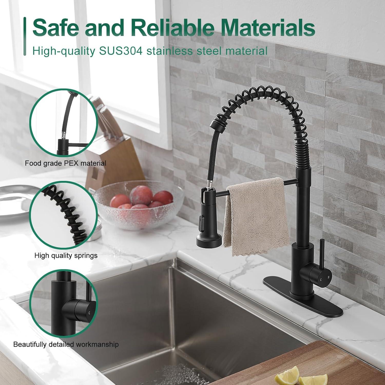 Matte Black Stainless Steel Pull Down Kitchen Faucet with Spray