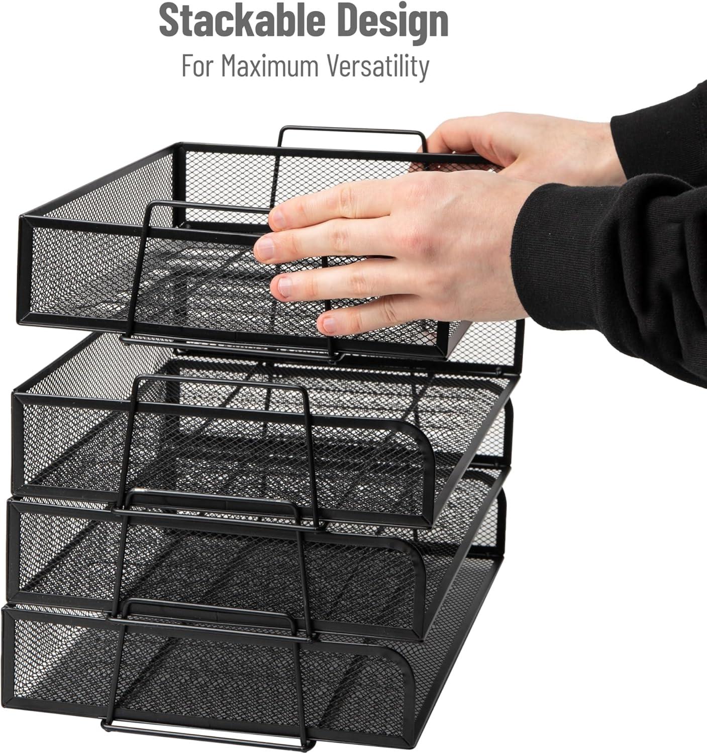 Mind Reader Stackable Paper Tray, Desktop Organizer, File Storage, Office, Metal Mesh, 14"L x 9.75"W x 11.25"H, 4 Pieces