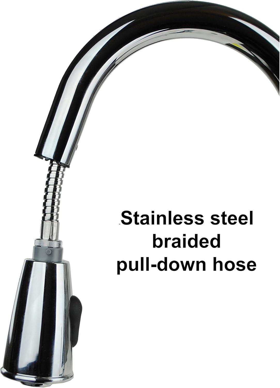 16" Stainless Steel Single Handle Pull-Down Kitchen Faucet with Soap Dispenser