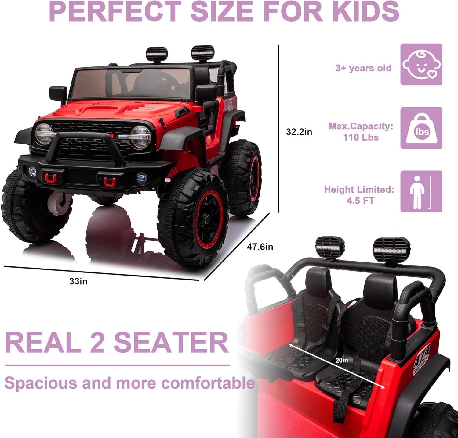 𝐆-𝐲𝐢𝐧𝐠 4WD 2 Seater Kids Ride on Car with Remote Control, 24V Electric Kids Jeep Vehicle Toys w/Bluetooth, MP3, USB, Music, Volume Adjustment, Light control & Power Display For Kids Age3