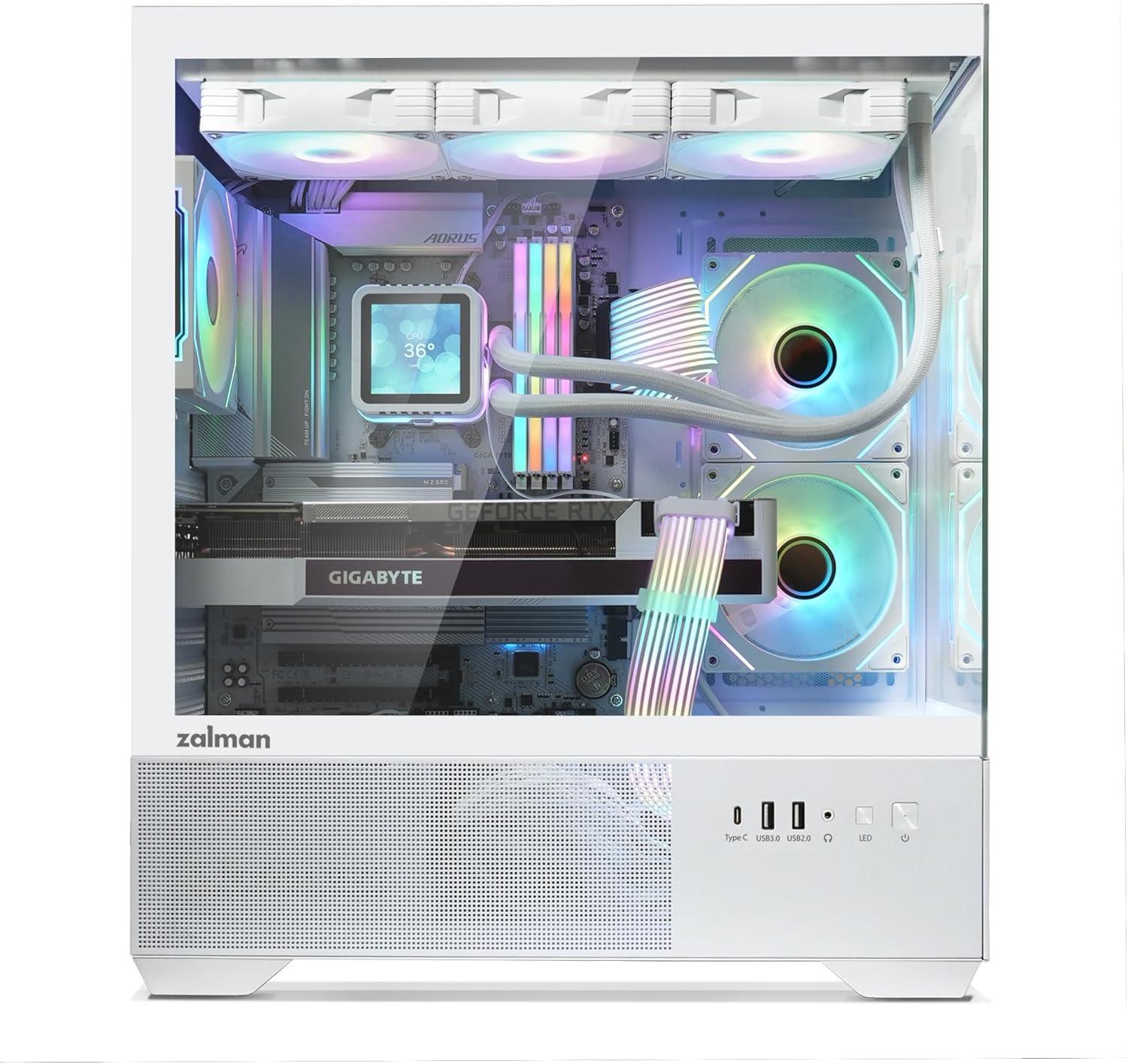 Zalman Chronix ATX Mid-Tower Gaming PC Case, Includes 3 x ARGB Fans, USB Type-C, 360mm Top & 240mm Side Radiator Support, Panoramic Tempered Glass, Cable Management, Desktop Computer Chassis, White