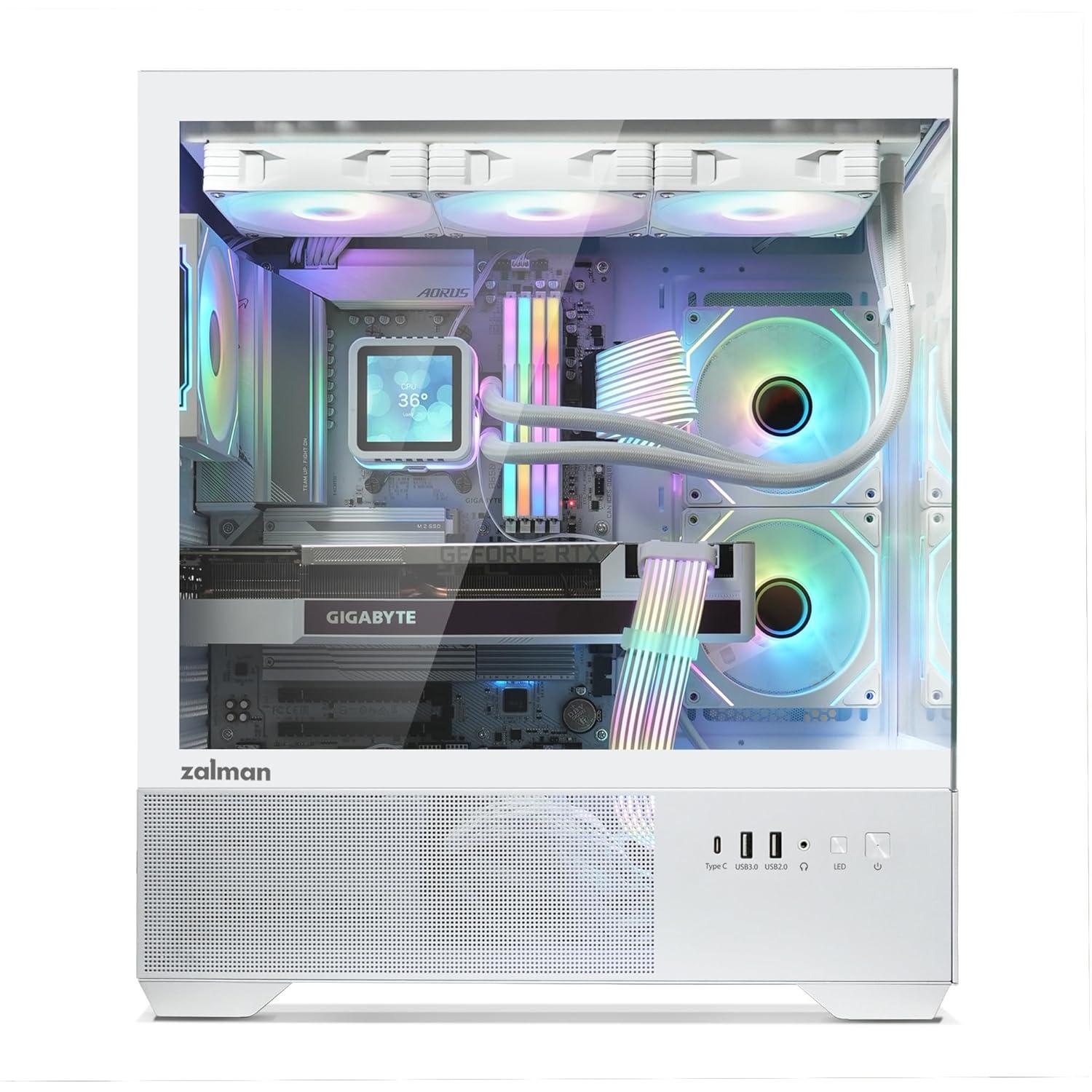 Zalman Chronix ATX Mid-Tower Gaming PC Case, Includes 3 x ARGB Fans, USB Type-C, 360mm Top & 240mm Side Radiator Support, Panoramic Tempered Glass, Cable Management, Desktop Computer Chassis, White