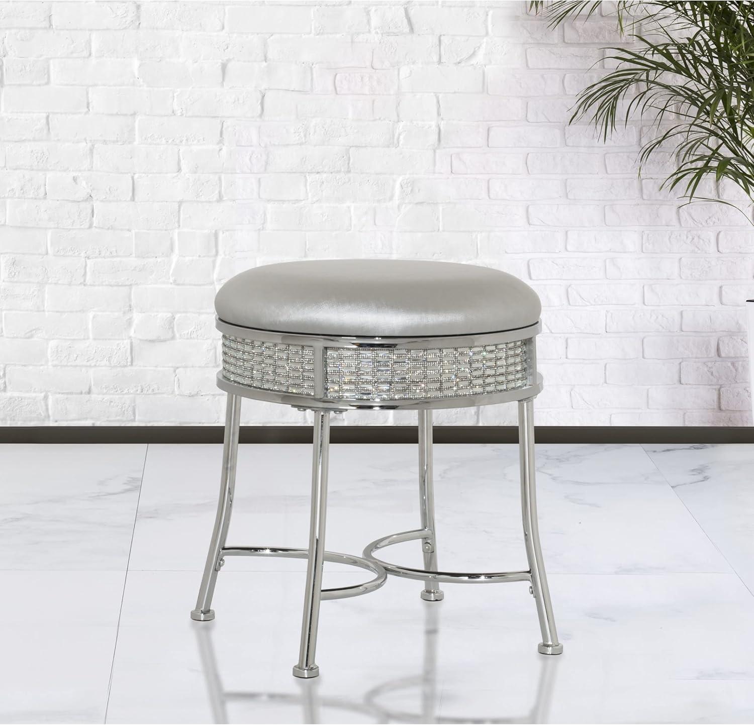 18" Venice Metal Backless Vanity Stool with Faux Diamond Band Silver - Hillsdale Furniture: Chrome Bun Feet, Polyester Upholstery