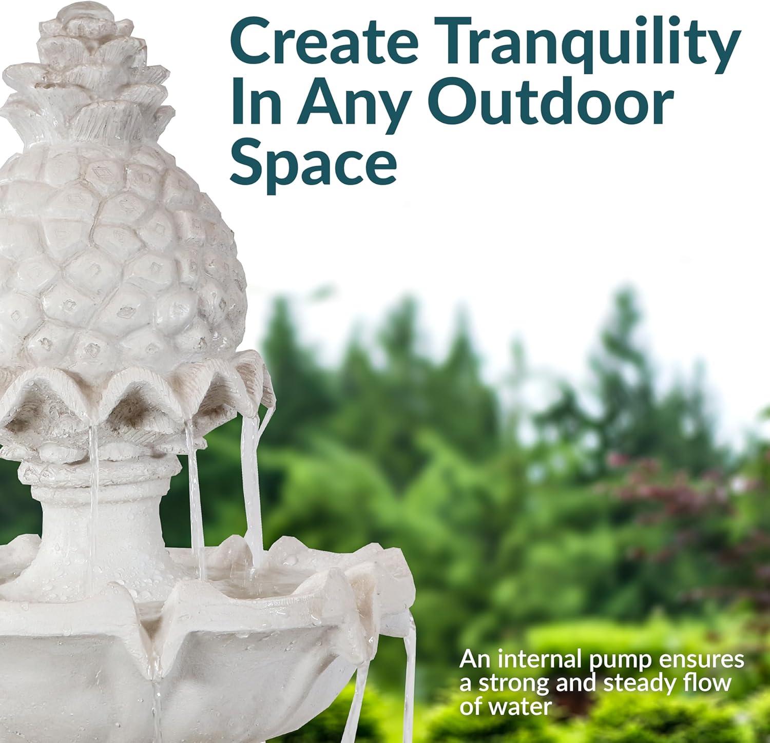 Sunnydaze Electric Fiberglass 3-Tier Welcome Pineapple Top Outdoor Water Fountain - 57" - White