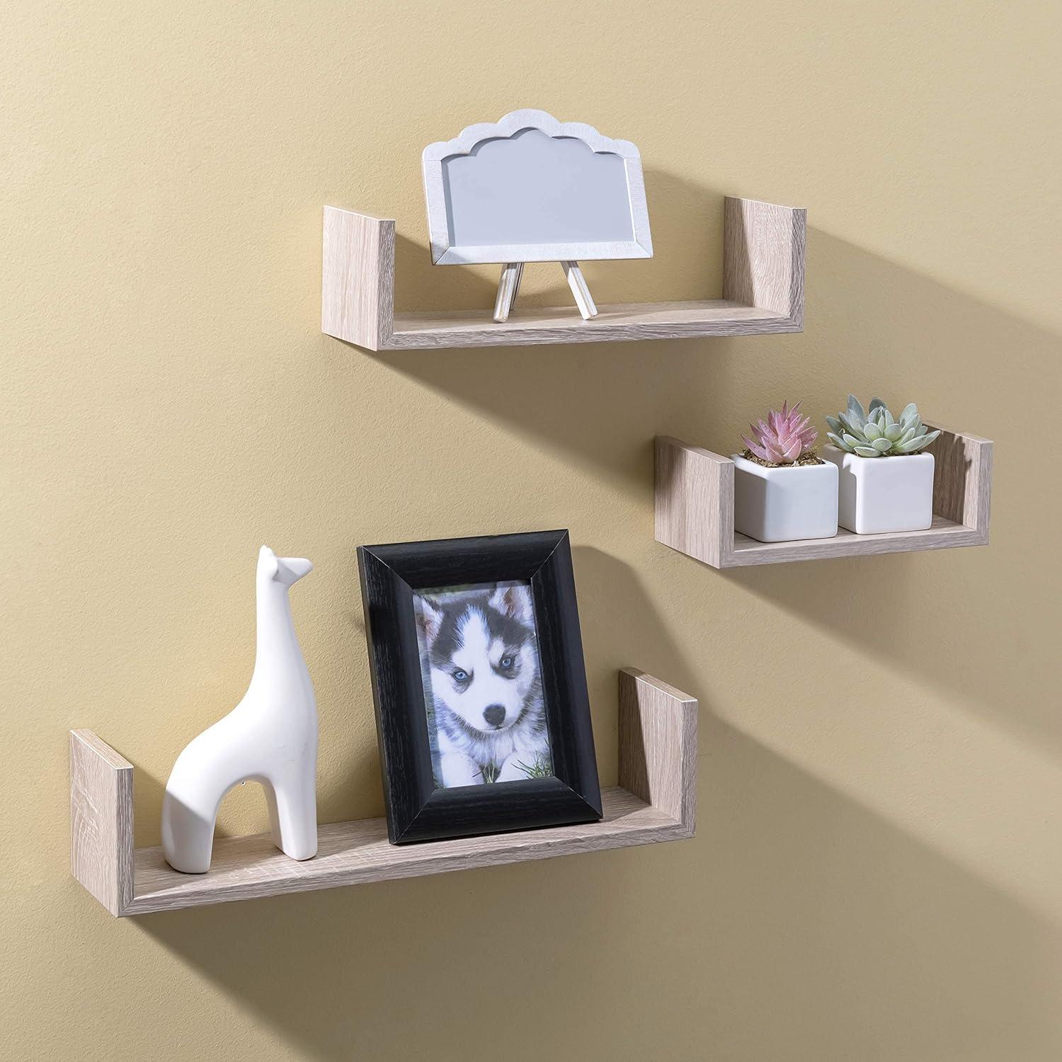 Home Basics Floating Wood Shelf, (Set of 3), Oak