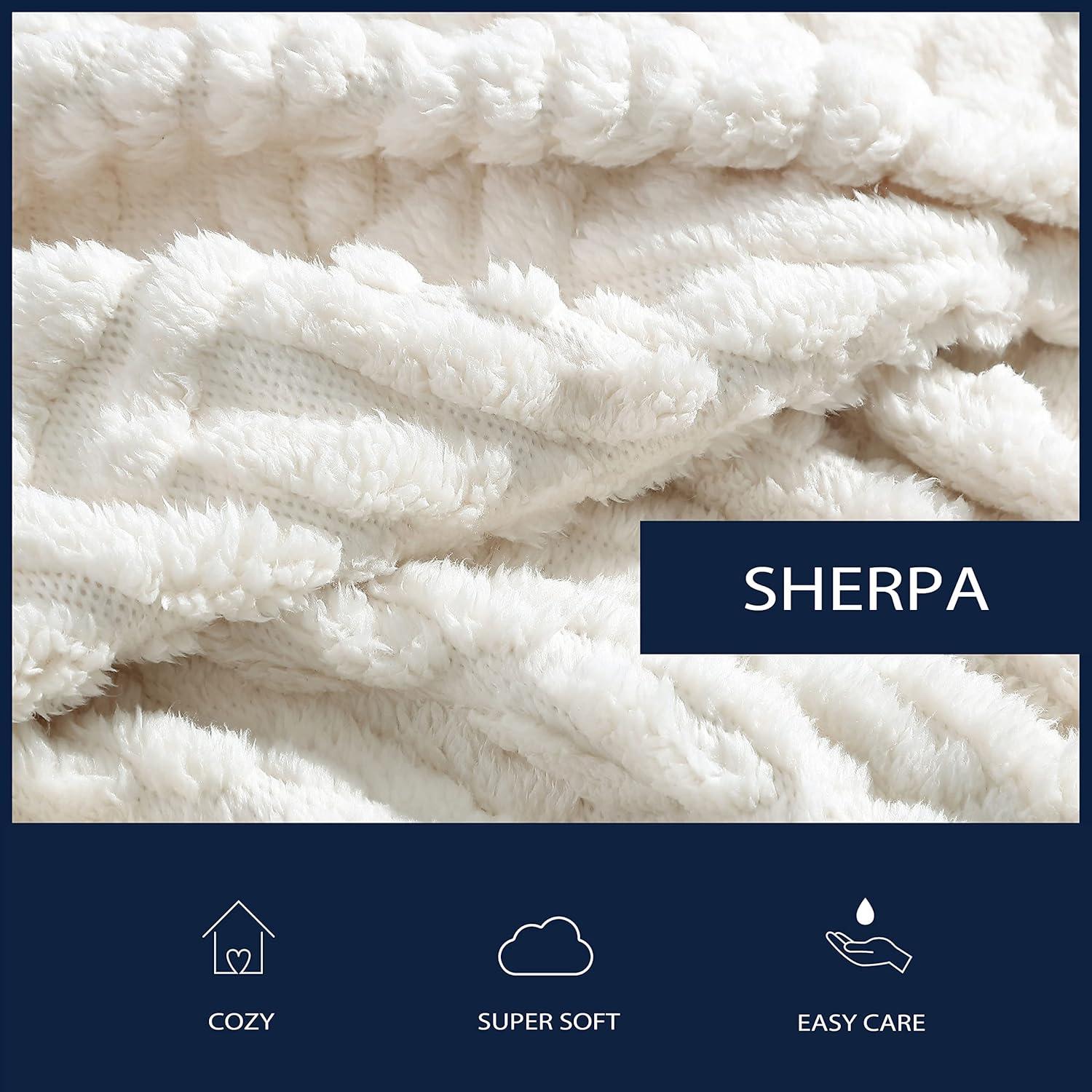 Ivory Heavyweight Reversible Sherpa Knit Blanket