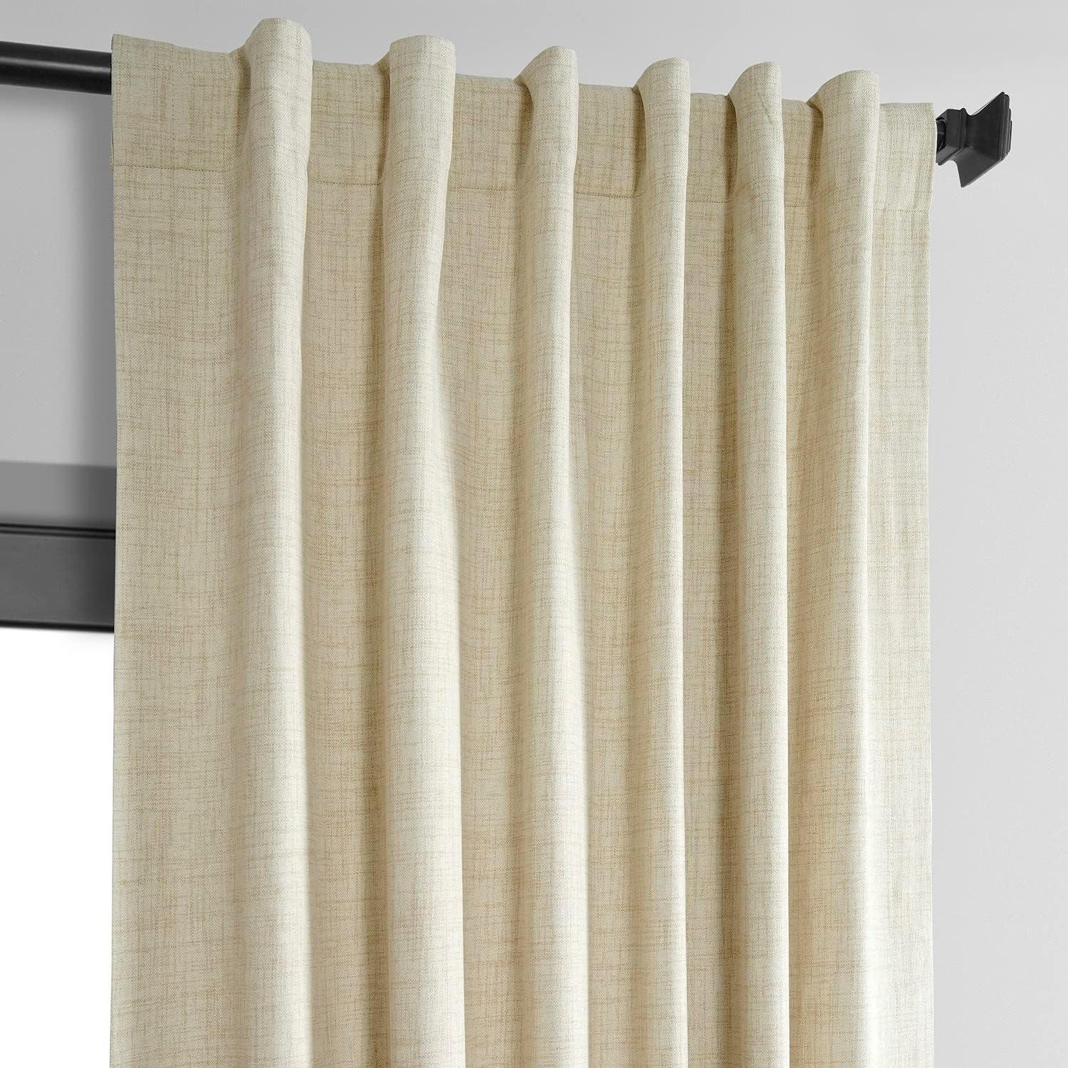 Natural Light Beige Vintage Thermal Cross Linen Weave Blackout Curtain (1 Panel), Natural Light Beige, 50W X 96L