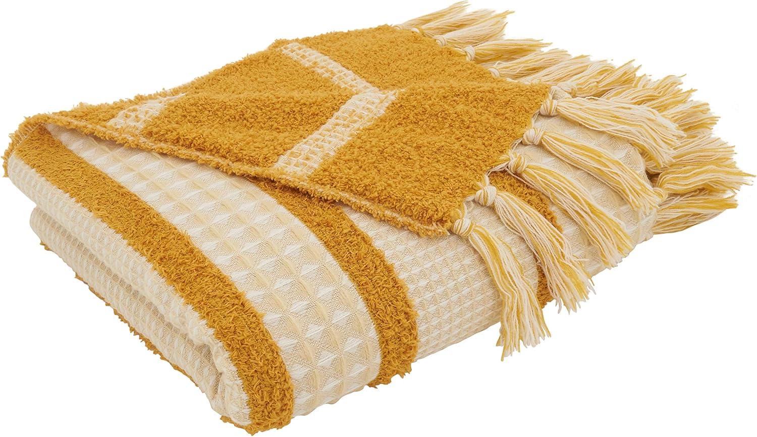 Saro Lifestyle Waffle Weave Reversible Throw Blanket, Navy Blue, 50x60 inches