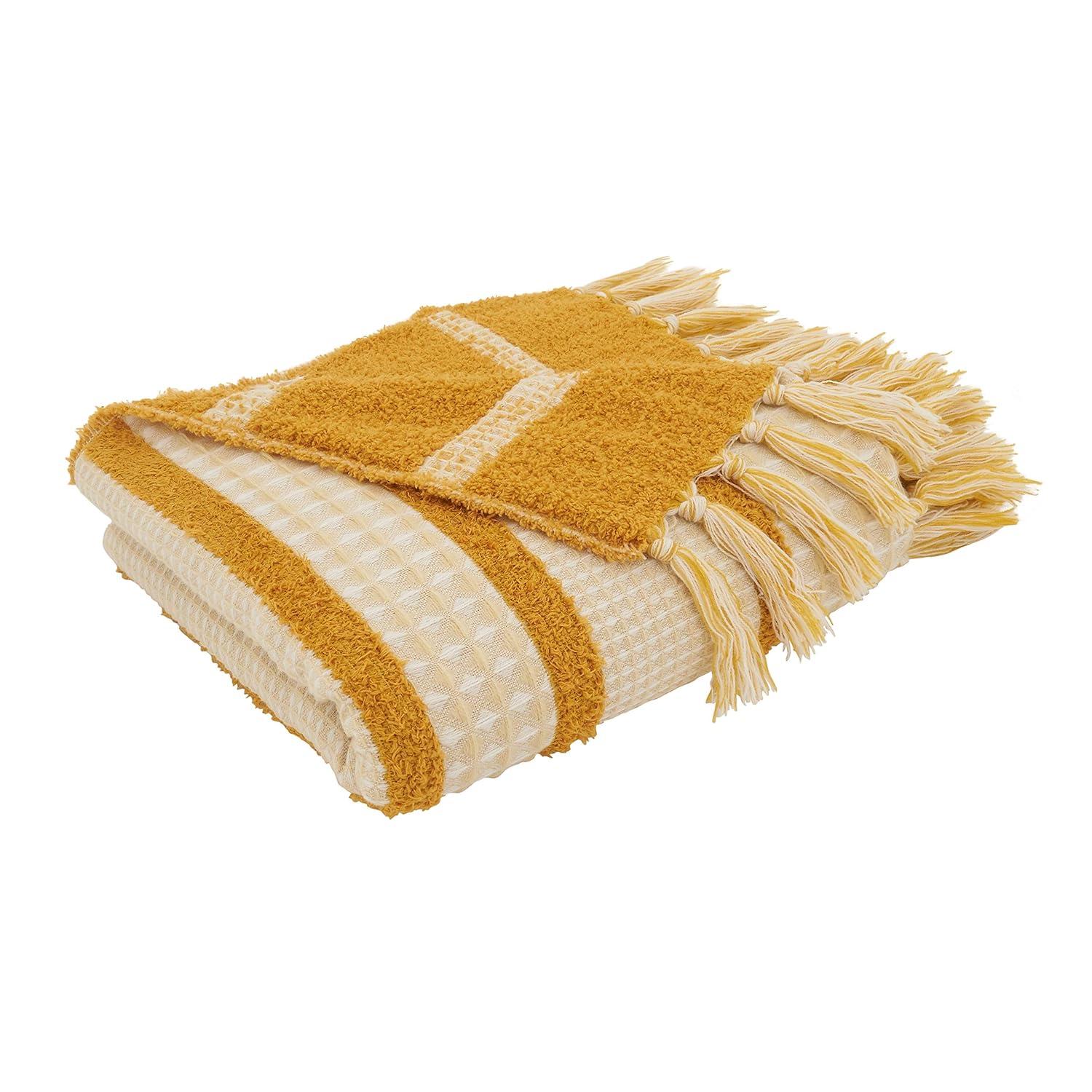 Saro Lifestyle Waffle Weave Reversible Throw Blanket, Navy Blue, 50x60 inches