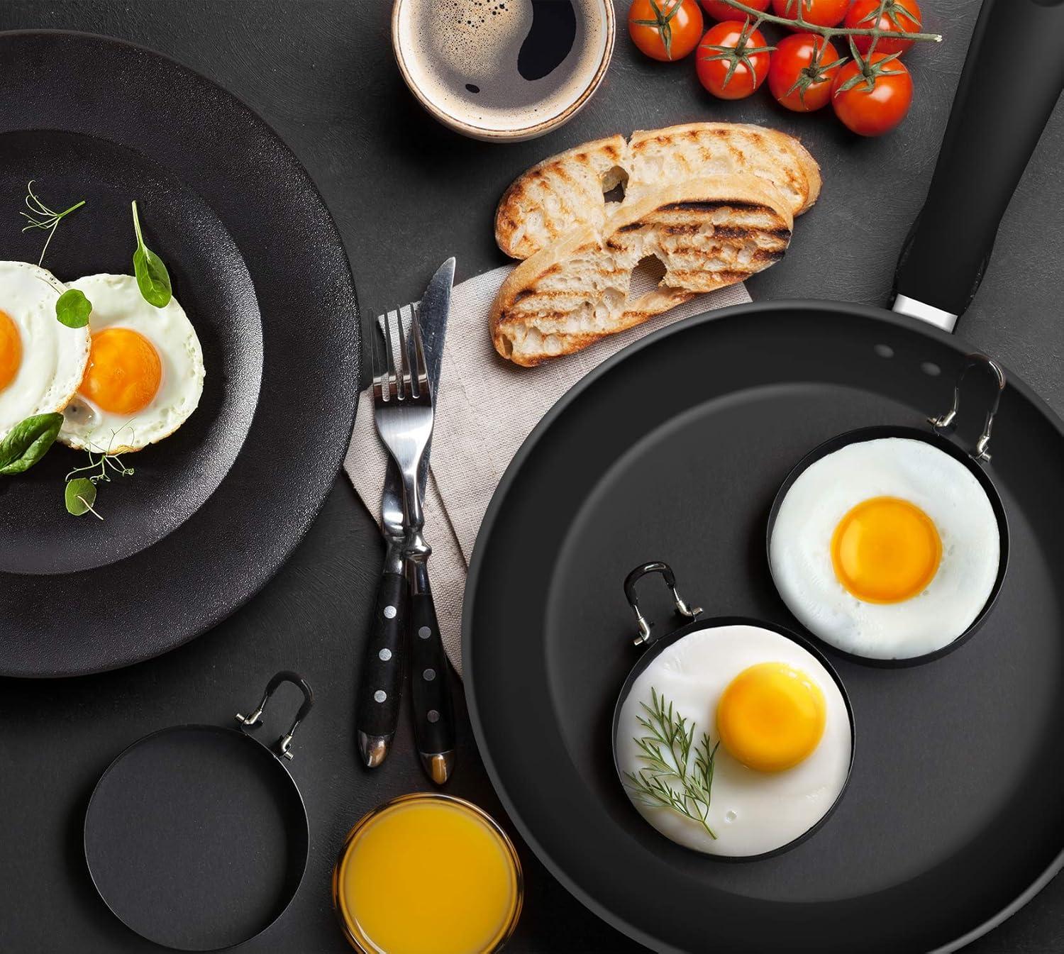 Eggs Rings 4 Pack Stainless Steel Egg Cooking Rings Pancake Mold for frying Eggs and Omelet, Black