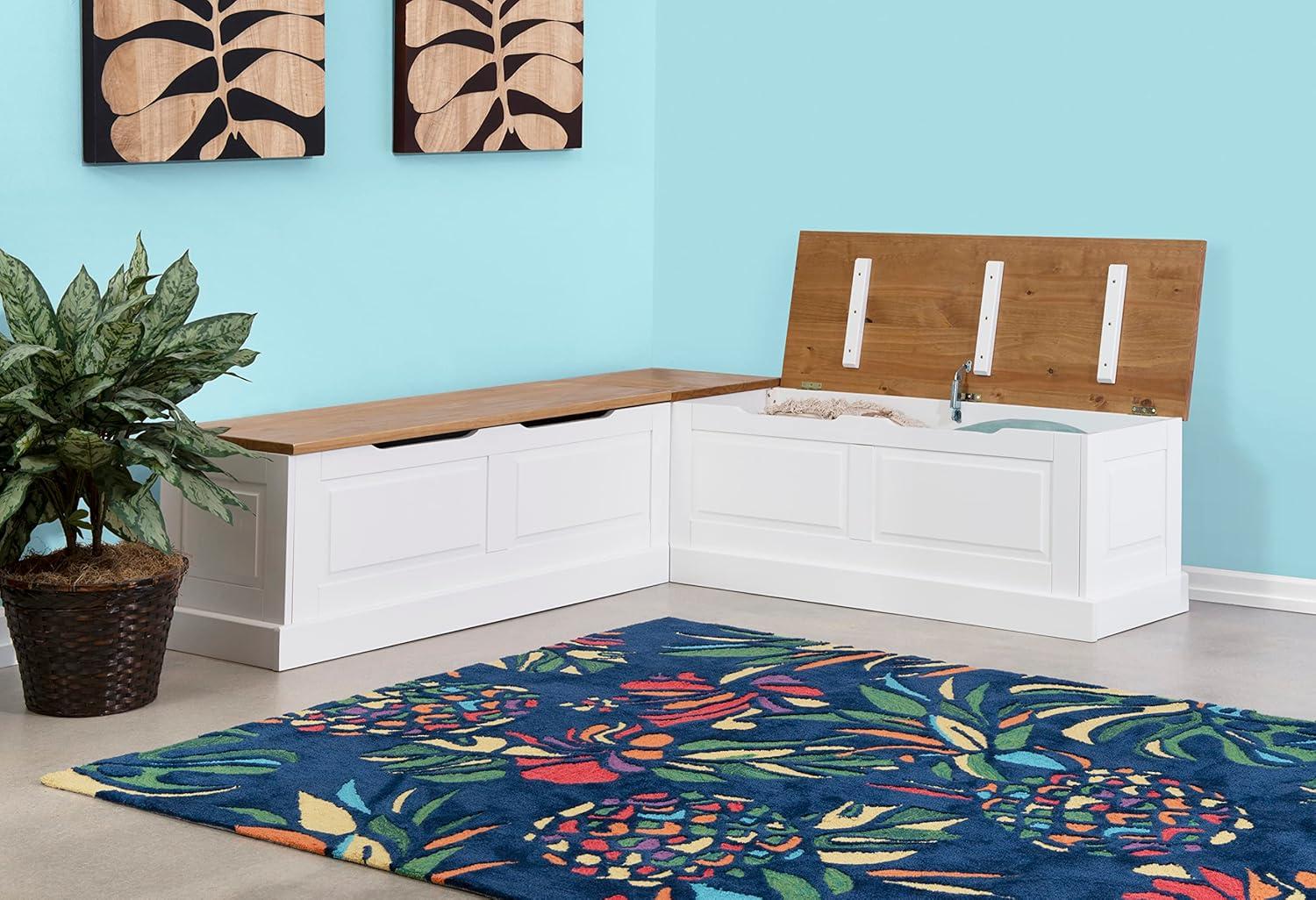 Linon Harris Natural and White Two Tone Backless Corner Breakfast Nook - Nook Only, Table is NOT Included