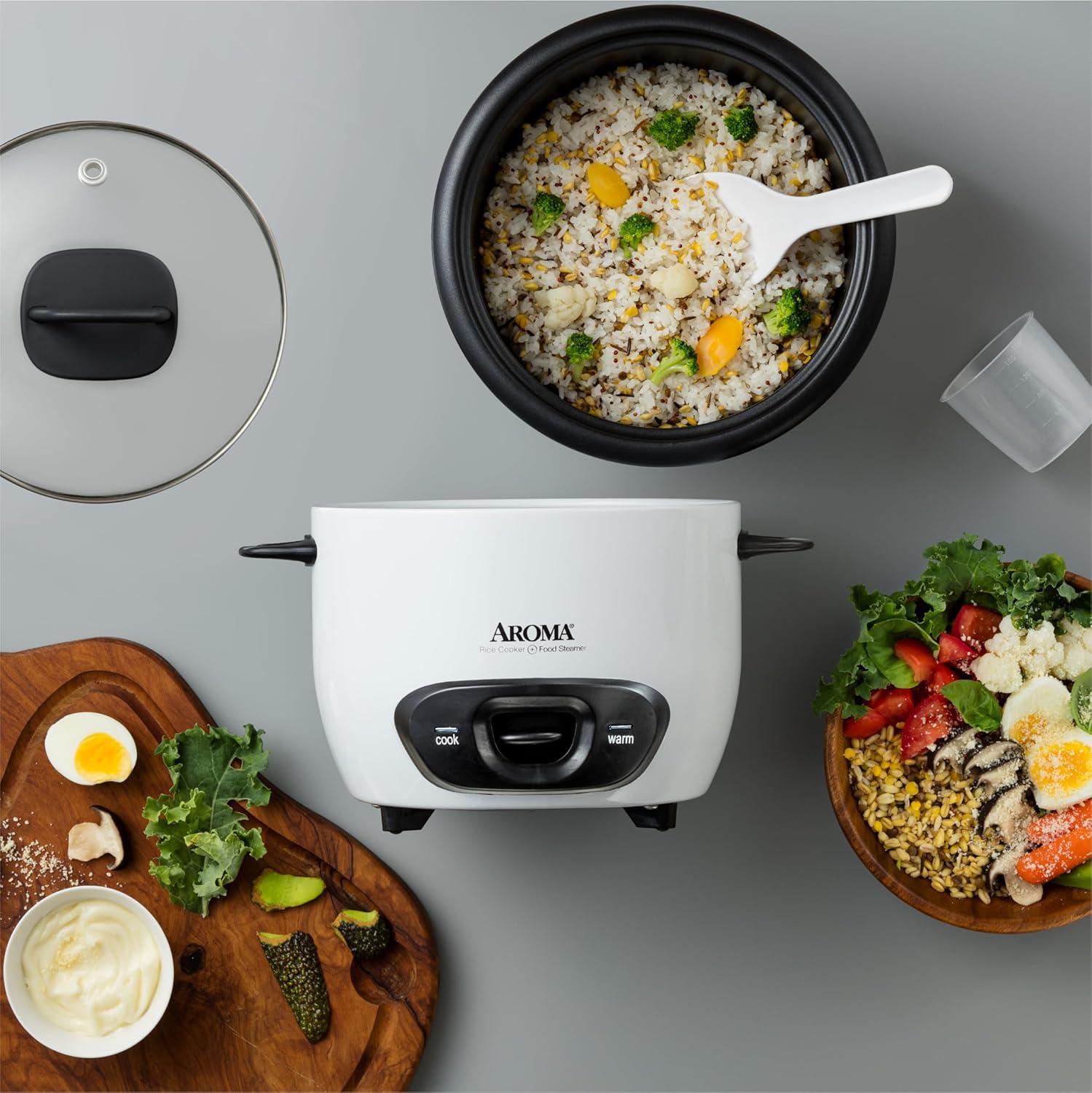 AROMA® 6-Cup (Cooked) / 1.5Qt. Rice & Grain Cooker, White, New, ARC-743G