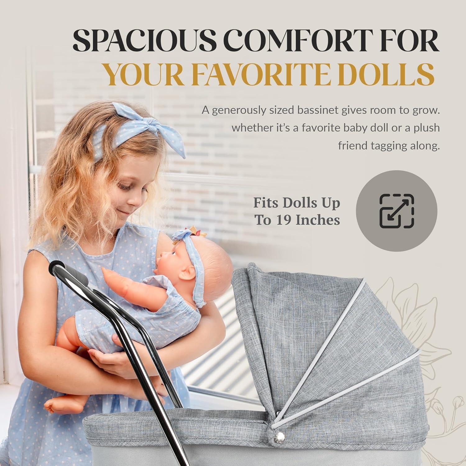 Valco Baby Princess Doll Stroller, High Quality Toy Stroller for Toddlers & Children, Excellent Holiday Gift for Realistic Pretend Play - Grey