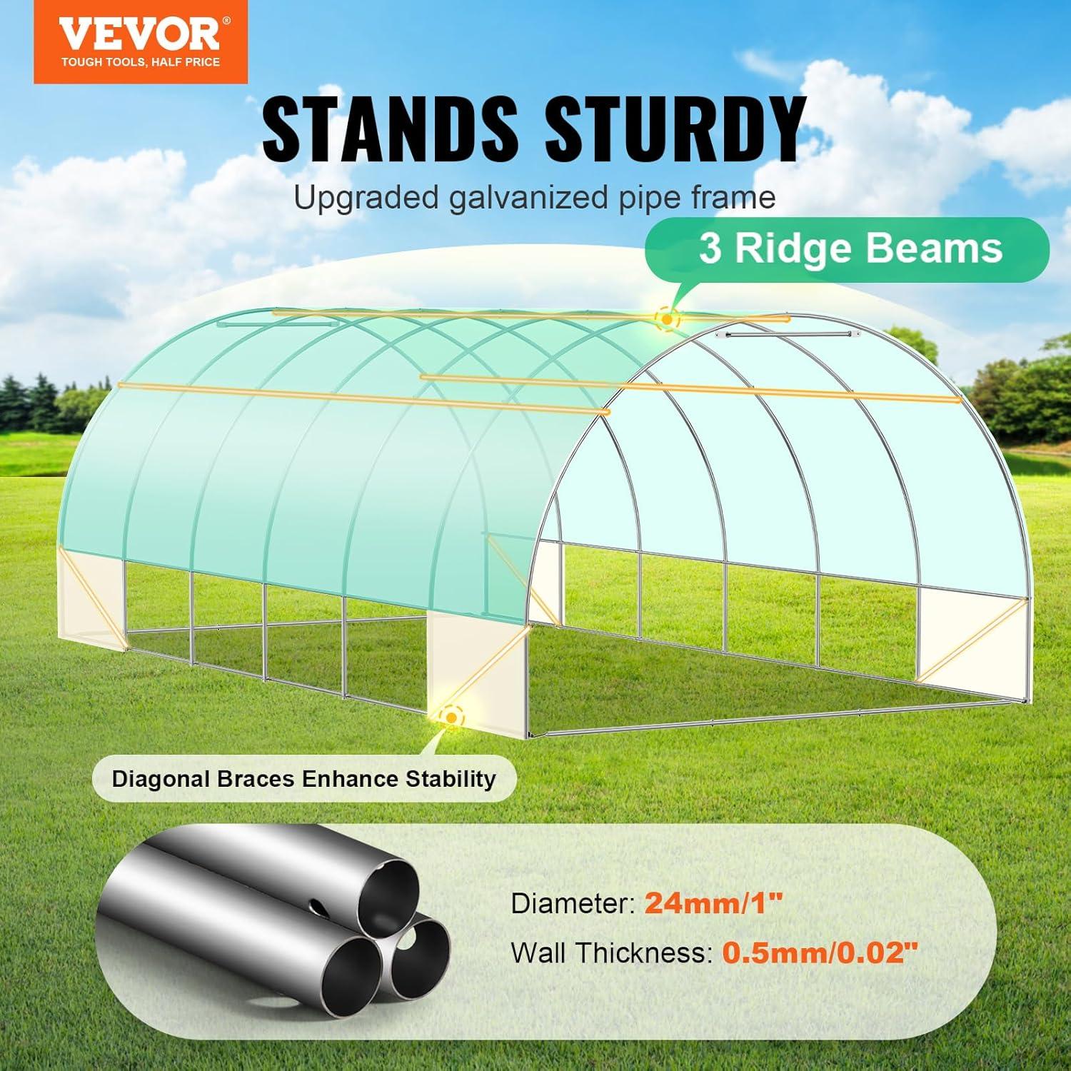 Large Green Walk-In Tunnel Greenhouse with Galvanized Steel Frame