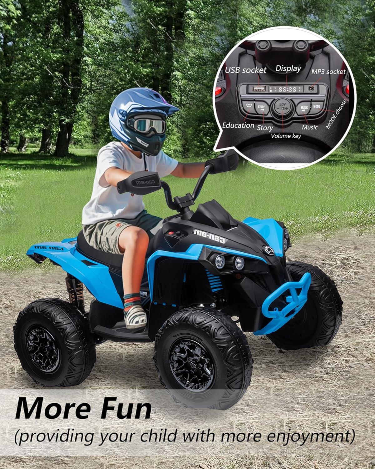 Blue 12V Electric Kids Quad with LED Lights and Remote Control