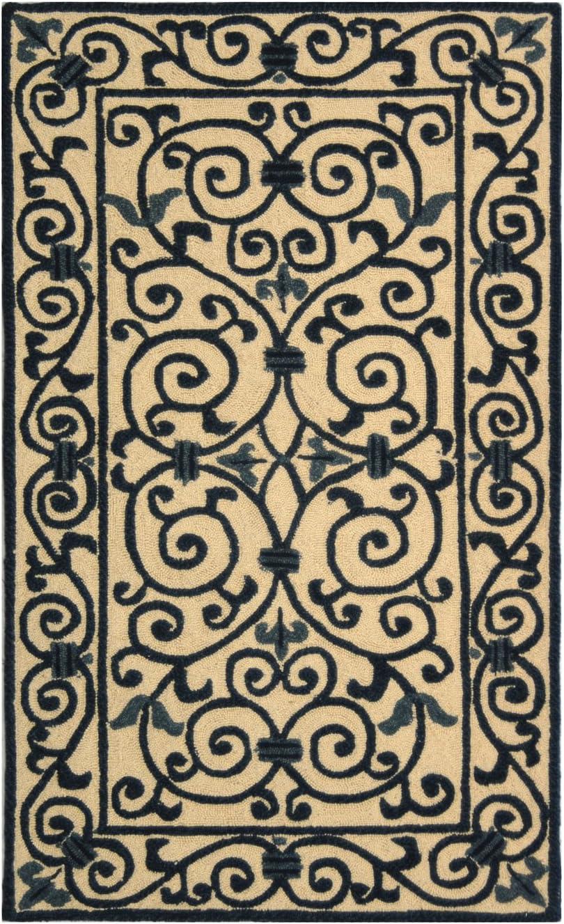 SAFAVIEH Chelsea Aragon Geometric Borders Wool Area Rug, Ivory/Dark Blue, 2'6" x 4'