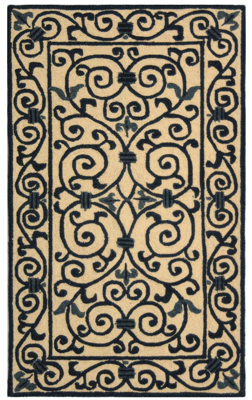 SAFAVIEH Chelsea Aragon Geometric Borders Wool Area Rug, Ivory/Dark Blue, 2'6" x 4'