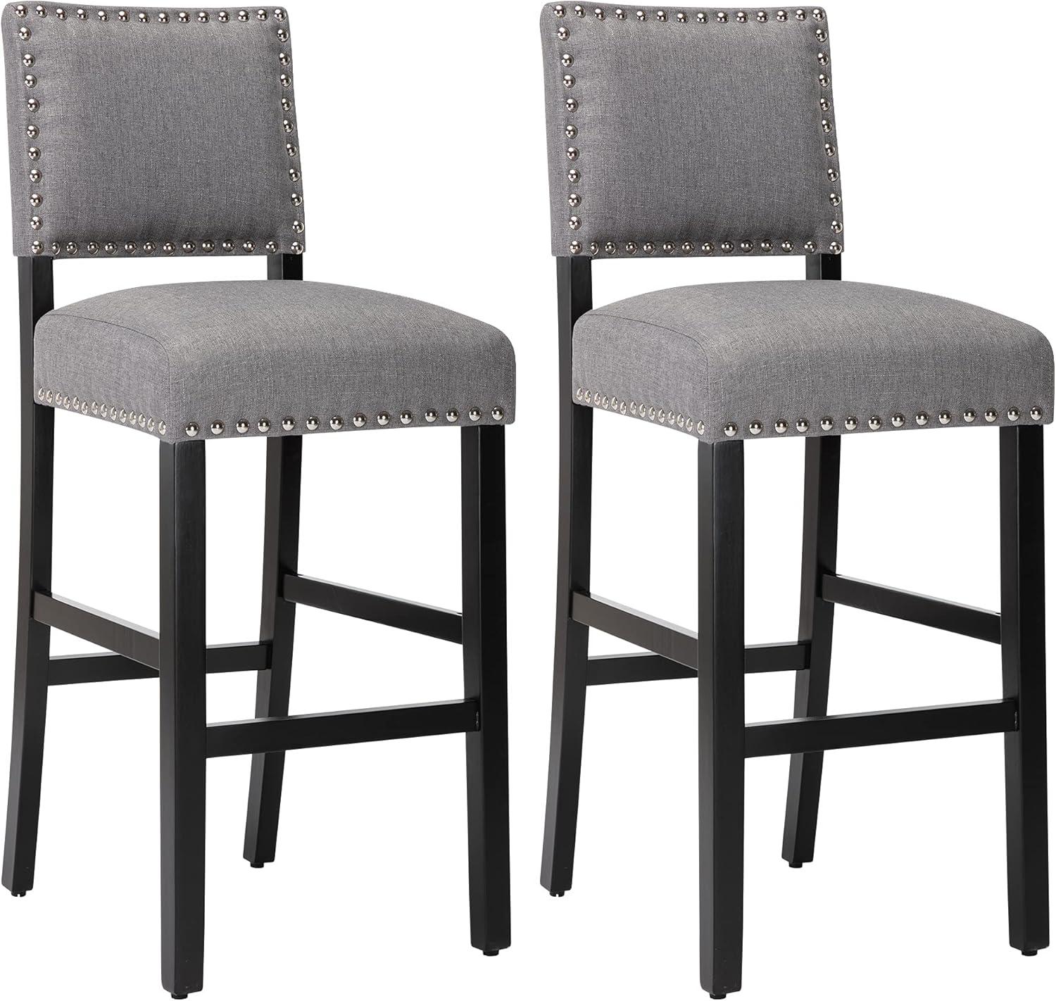 Spaco Set of 2 Counter Height Dining Side Barstools with Thick Cushion-Gray, Bar Height Stools, Counter Height Bar Stools for Kitchen, Dining Room