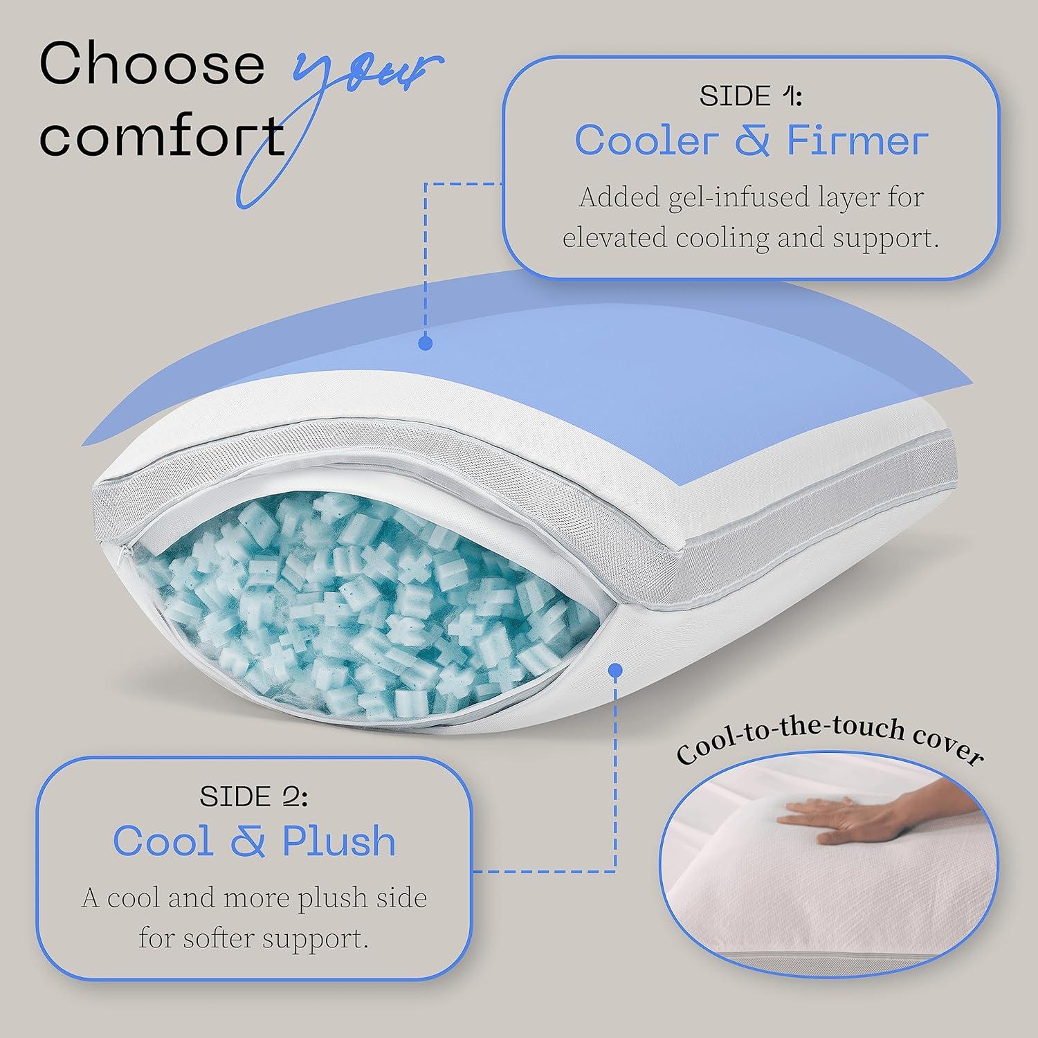 Coop Home Goods The Eden Cool+ Adjustable Pillow, Queen Size Plus Memory Foam Pillows with Cooling Gel, Back, Stomach or Side Sleeper, Neck Support