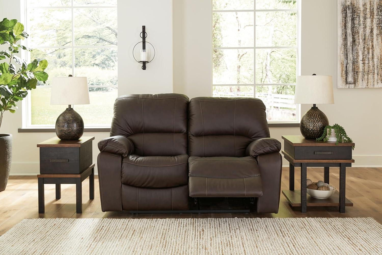 Dark Brown Faux Leather Power Reclining Loveseat with Pillow-top Arm