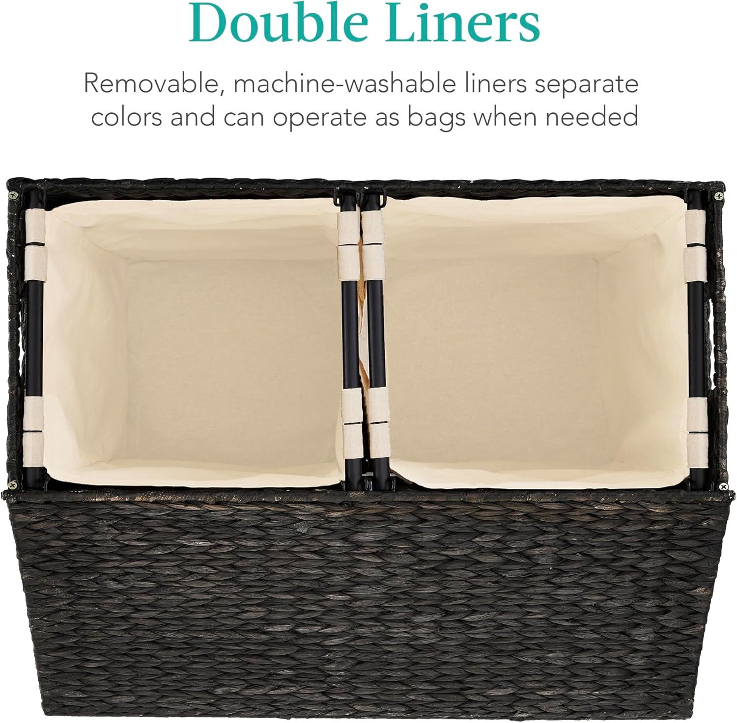 Bayou Breeze Large Water Hyacinth Double Laundry Hamper Basket w/ 2 Liner Bags, Handles