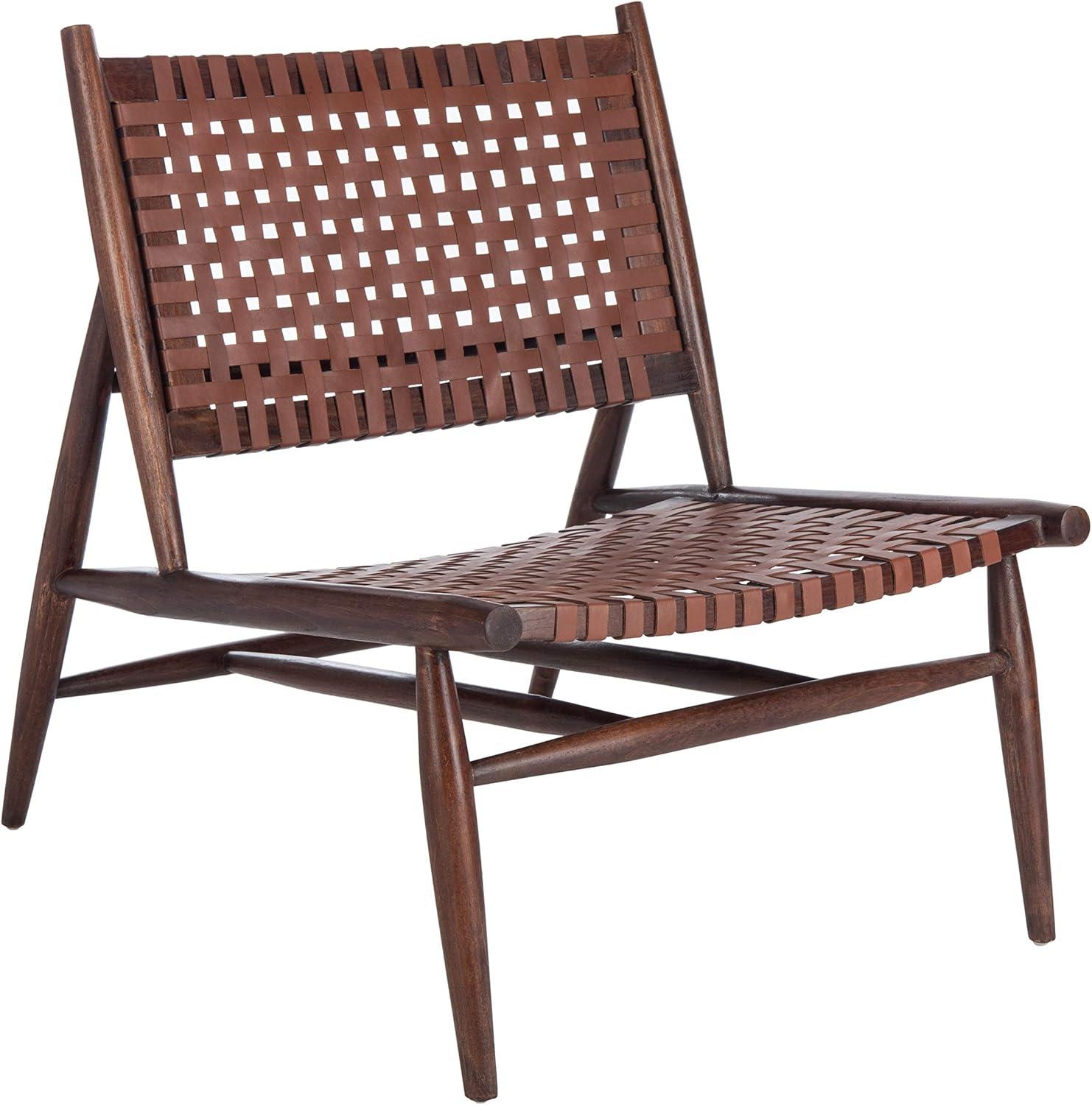 Soleil Leather Woven Accent Chair - Cognac - Safavieh
