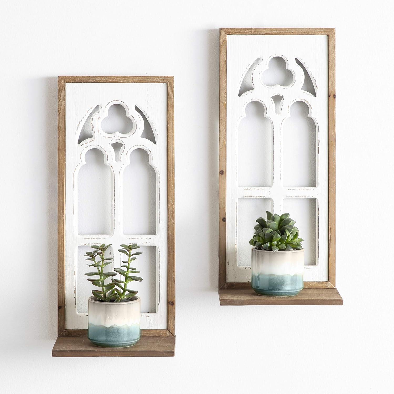 Kate and Laurel Mirabela Rectangle Wood Wall Sconce, 2 Piece, Rustic Brown and White