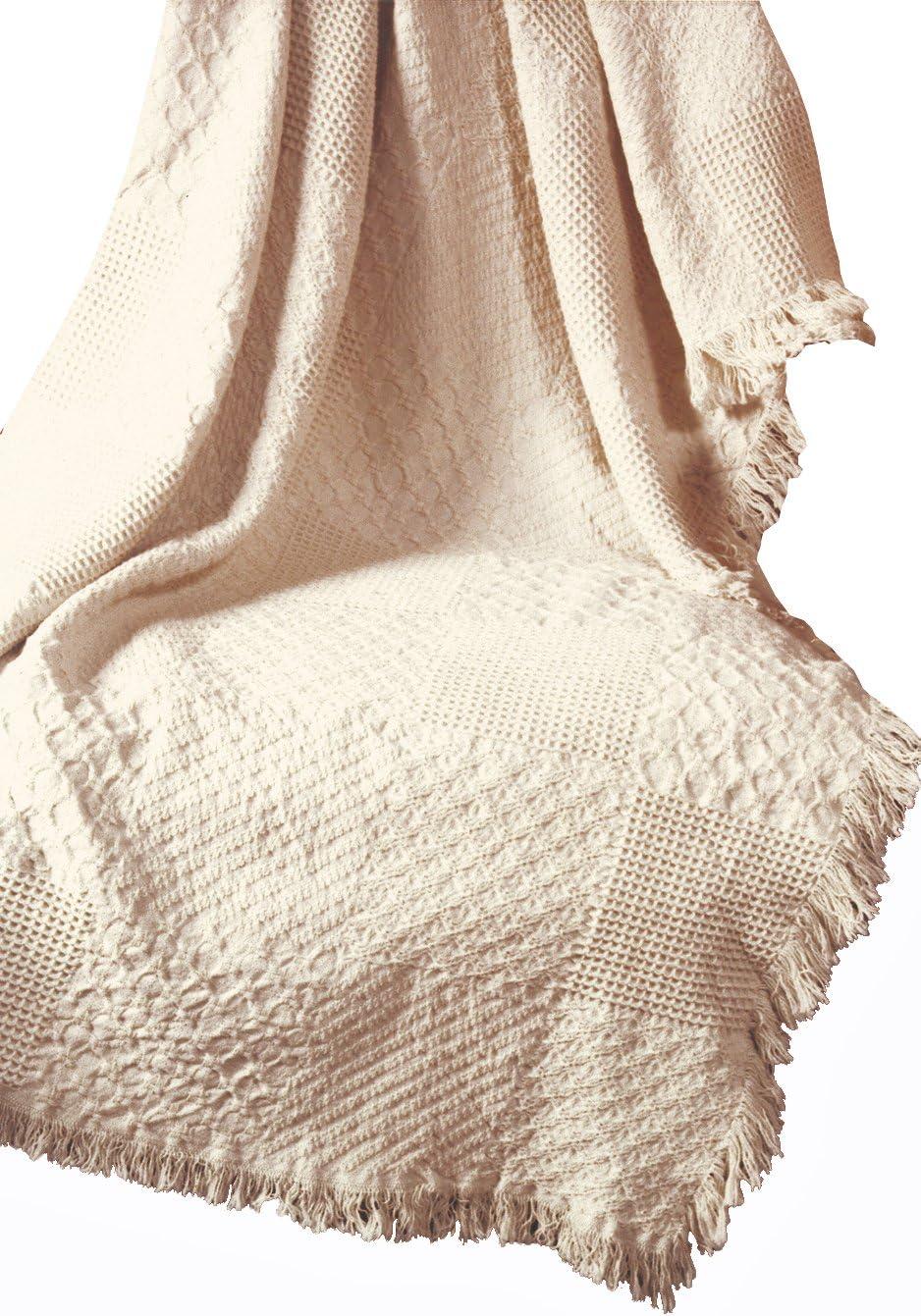 Natural Cotton Textured Fringed Throw Blanket 46in x 60in