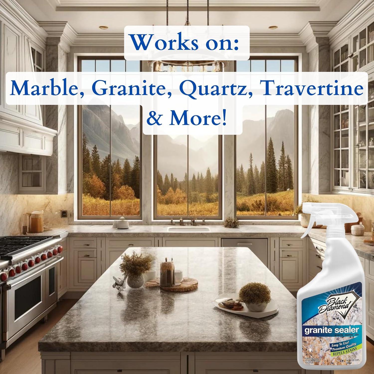 Black Diamond Stoneworks Granite Sealer: Seals and Protects. Marble Sealer Protector. Granite, Marble, and Travertine Countertop Sealer for All Stone Countertops. Enhance Your Stone’s Natural Beauty.