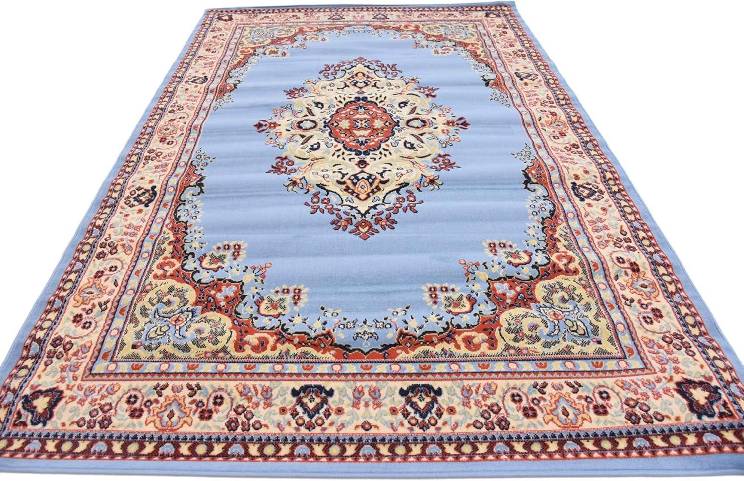 Unique Loom Washington Reza Rug Light Blue/Cream 6' 1" x 9' Rectangle Floral French Perfect For Living Room Bed Room Dining Room Office