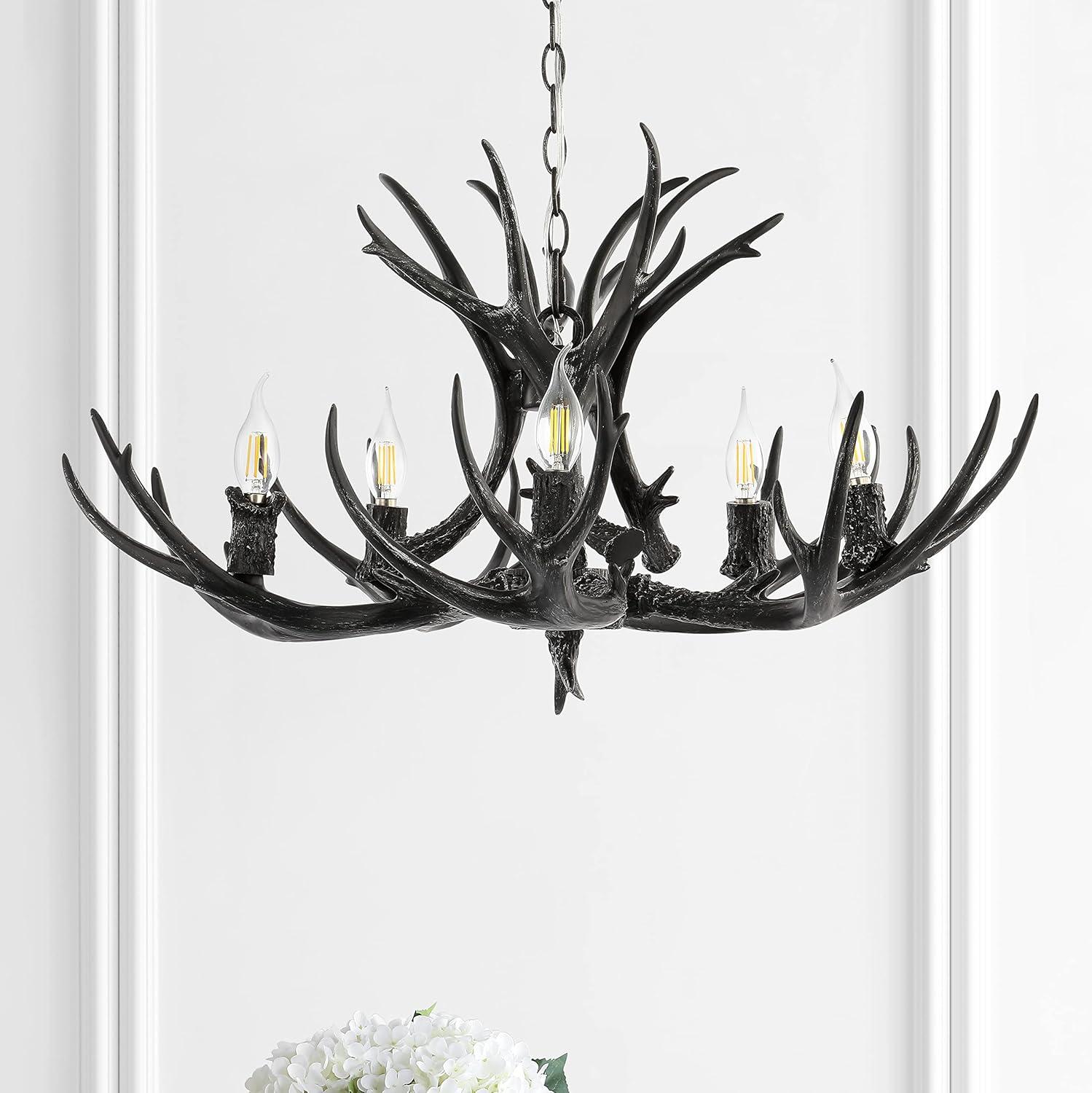 JONATHAN Y JYL6300C Eldora 30" 5-Light Rustic Farmhouse Iron LED Chandelier, Bohemian, Contemporary, Modern, Transitional for living room, dinning room, bedroom, office Bulb Included, Black
