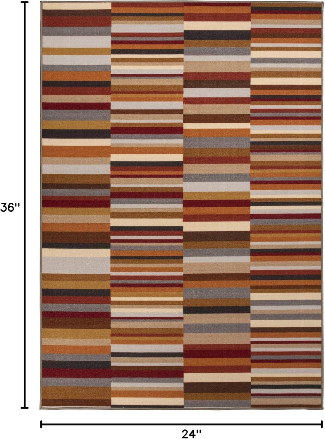 Modern Striped Gray Synthetic 2' x 3' Washable Area Rug