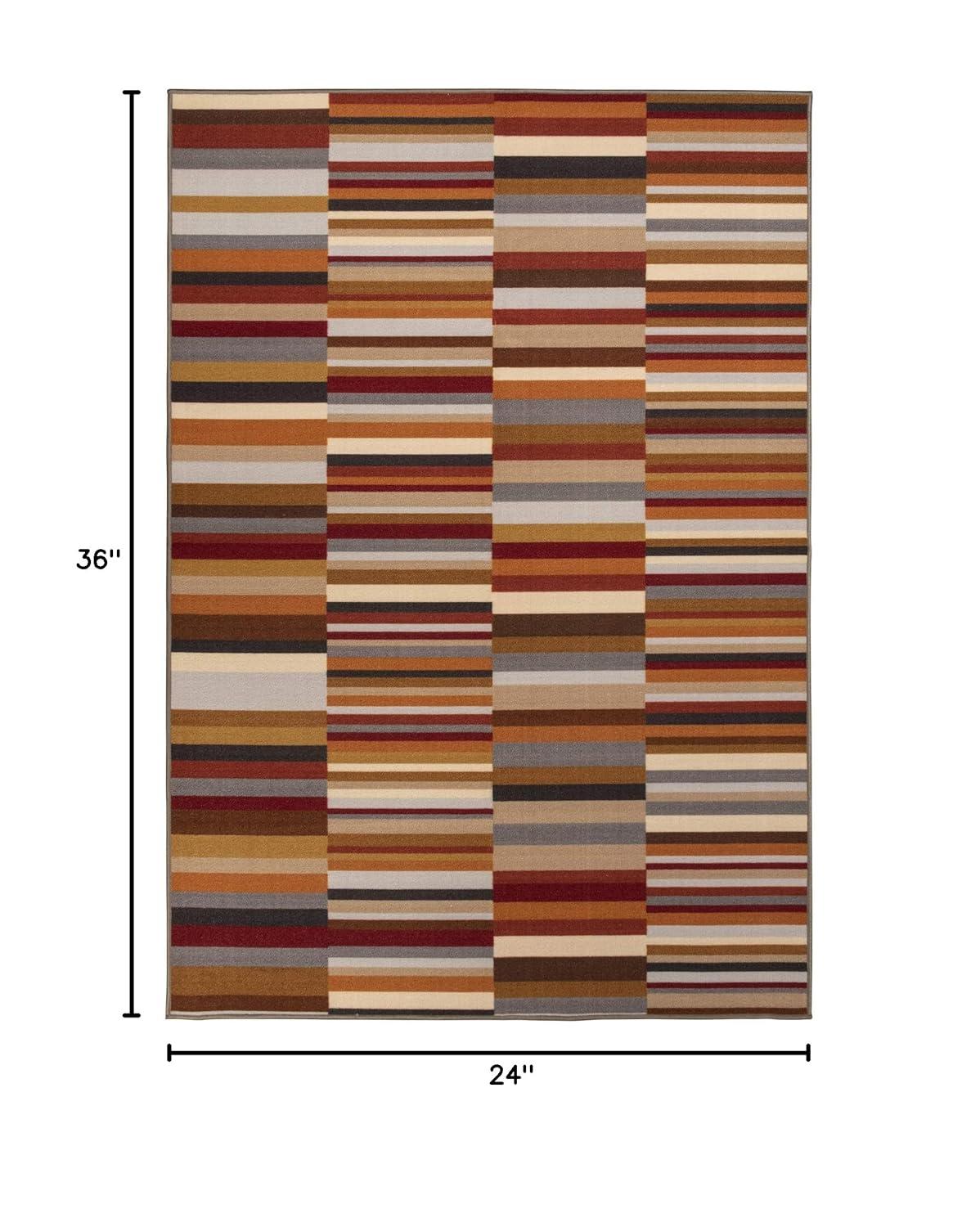 Modern Striped Gray Synthetic 2' x 3' Washable Area Rug