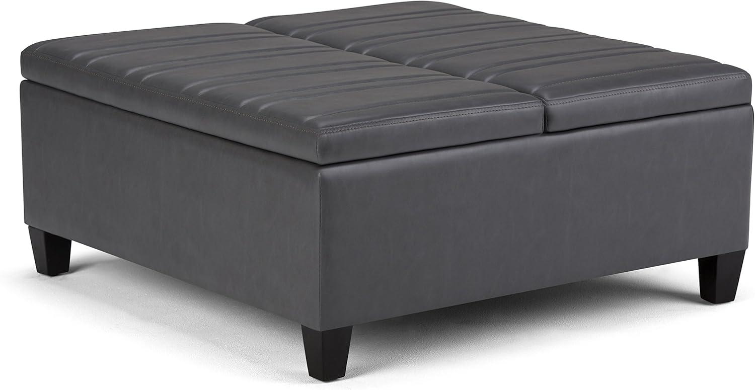 Contemporary Stone Gray 36" Square Storage Ottoman with Flip-up Top