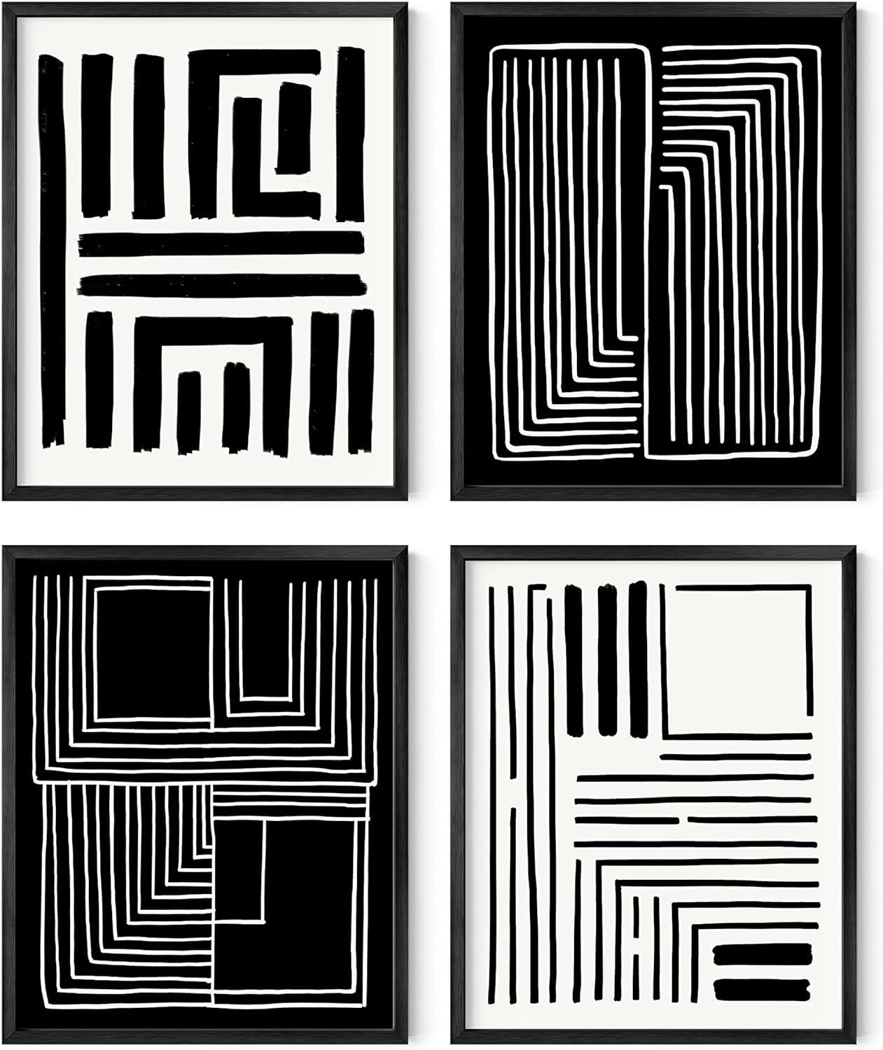 HAUS AND HUES Geometric Wall Art - Set of 4 Black and White Posters For Room Aesthetic, Modern Abstract Wall Art, Minimalist Art Wall Decor, Large Black and White Wall Art, (8x10, Unframed)