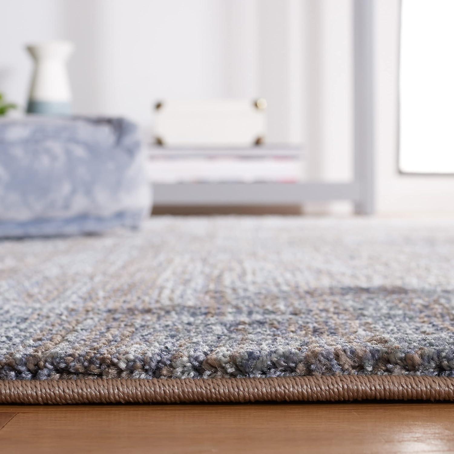 Lasa 8' x 10' Blue Solid Synthetic Stain-Resistant Area Rug