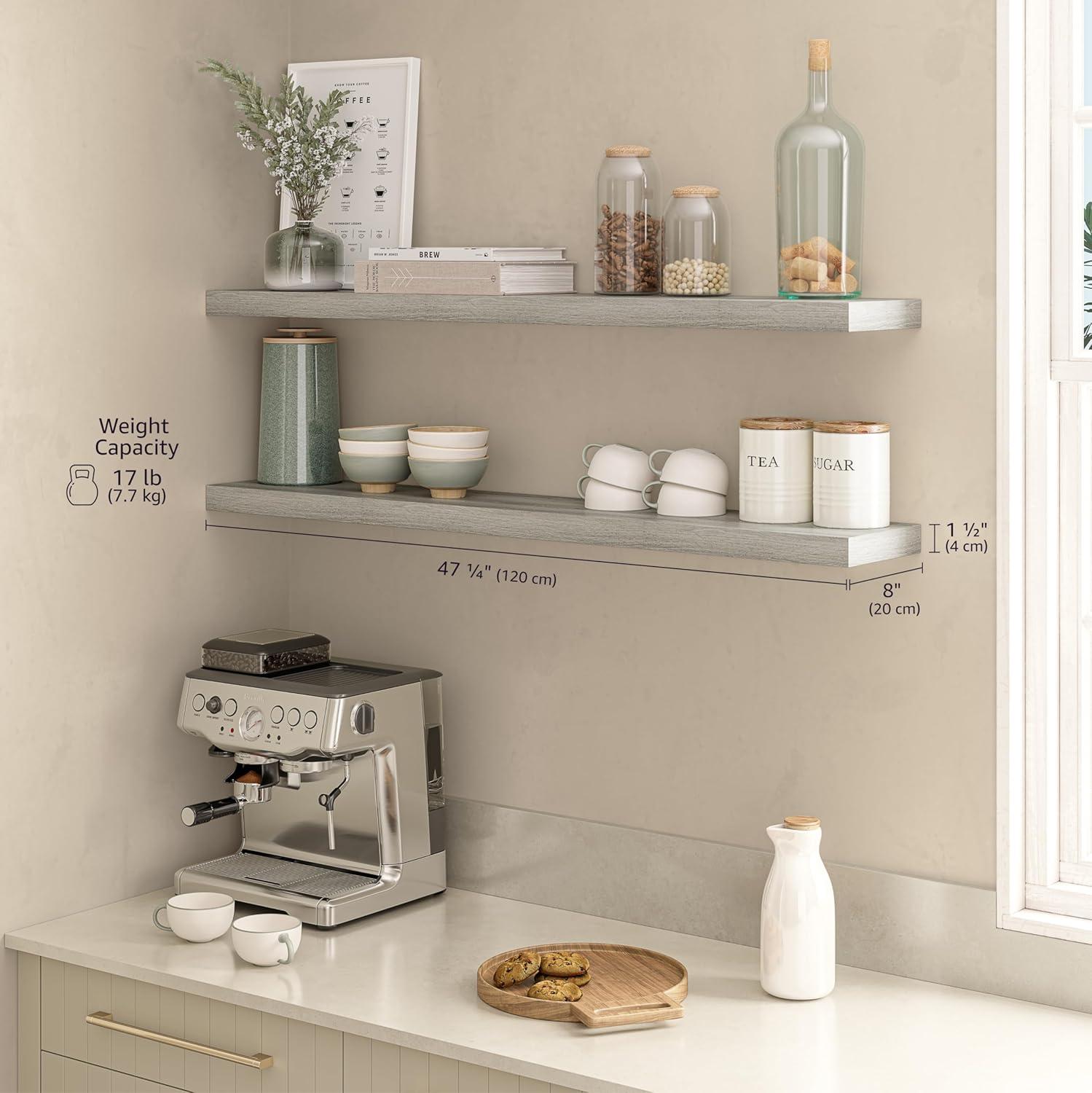 Ballucci Miami 48" W x 8" D Floating Shelves Set with Invisible Wall Mount Brackets (Set of 2)