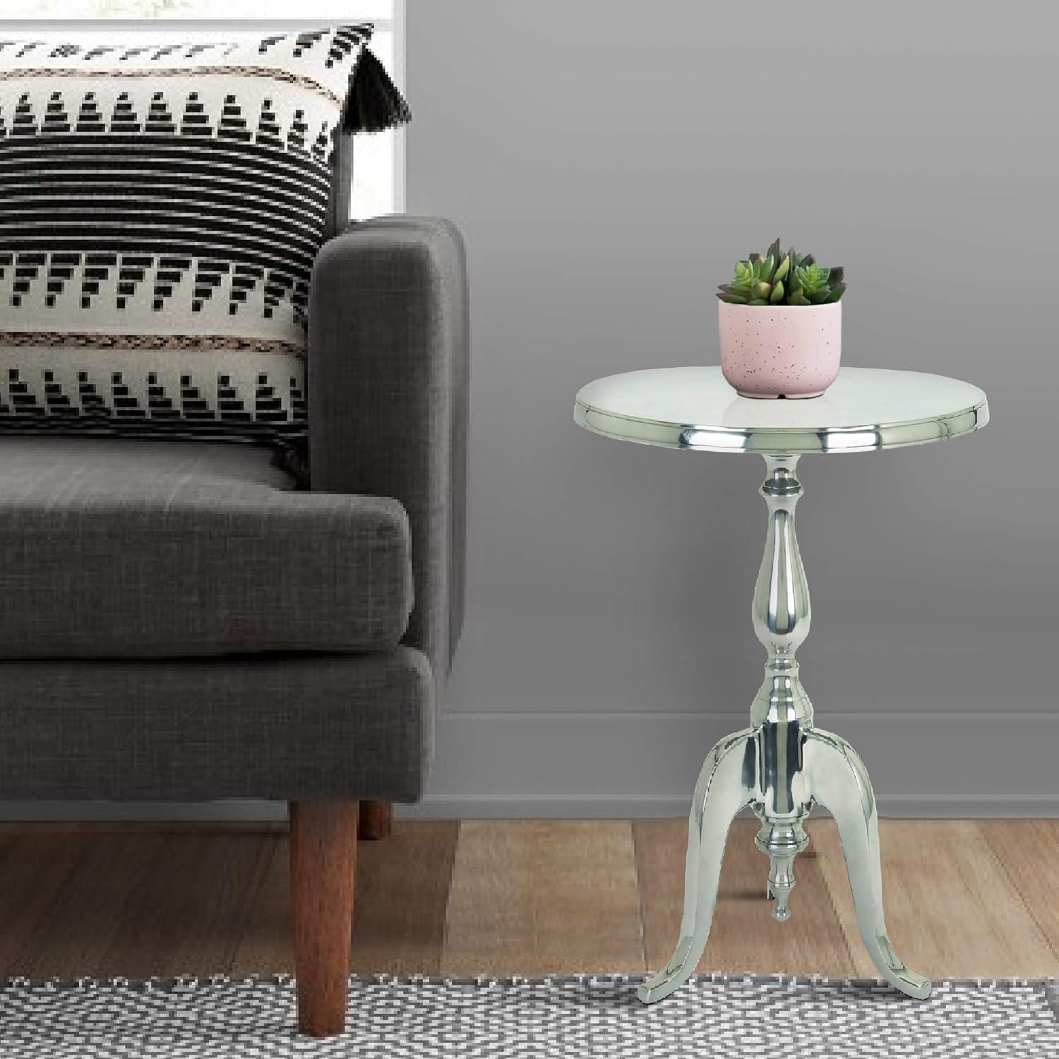 Aluminum Accent Table with Pedestal Base Silver - Benzara