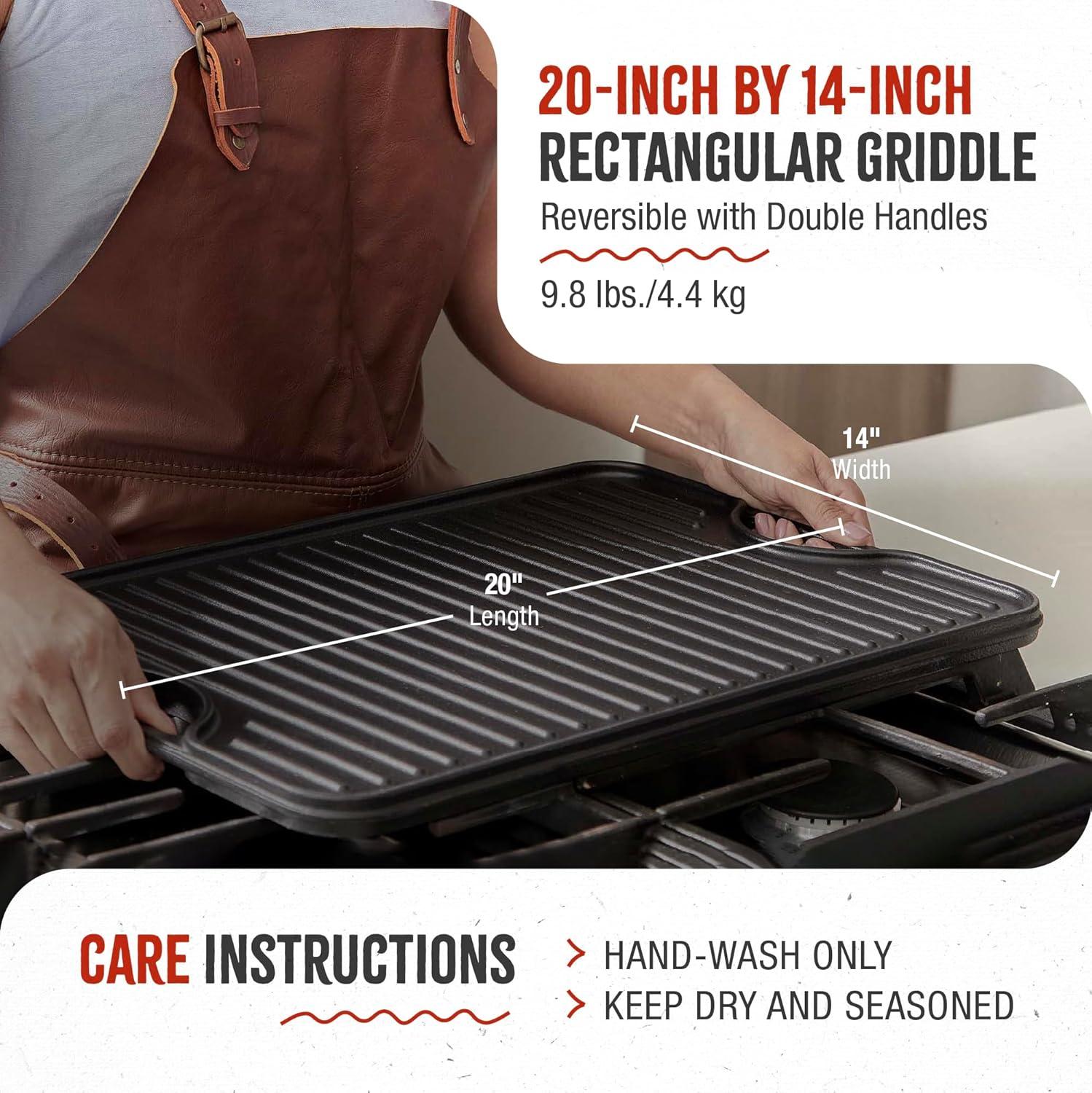 Large Black Cast Iron Reversible Griddle with Handles