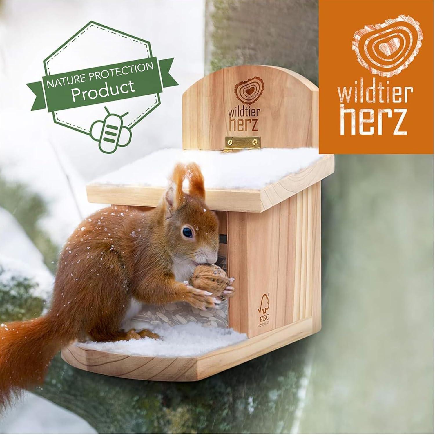 Wildlife Heart Squirrel Feeding House | Weatherproof | Solid Wood Construction | Squirrel Nest and Feeder | Ideal for Squirrels