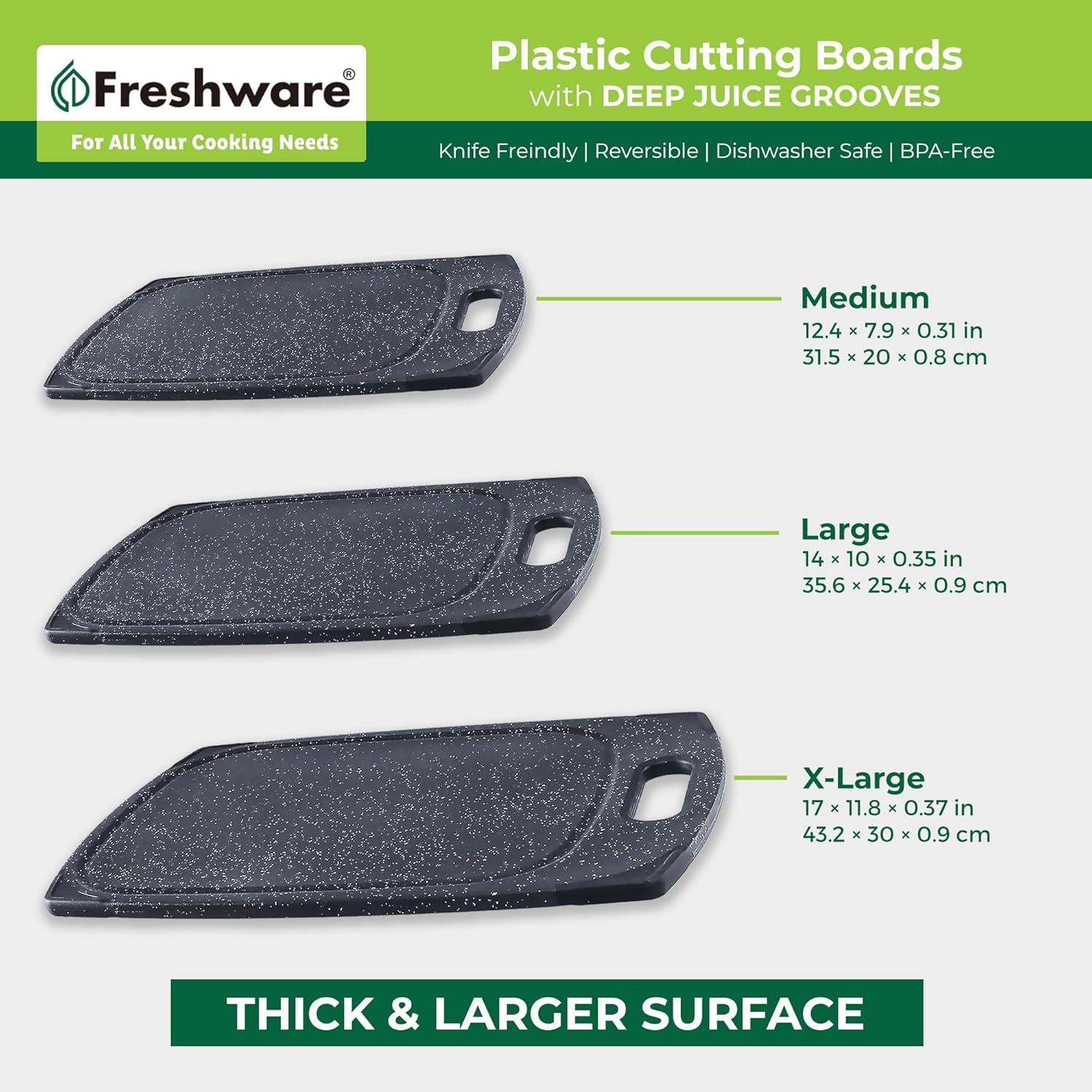 Black Marble Plastic Cutting Board Set with Juice Grooves