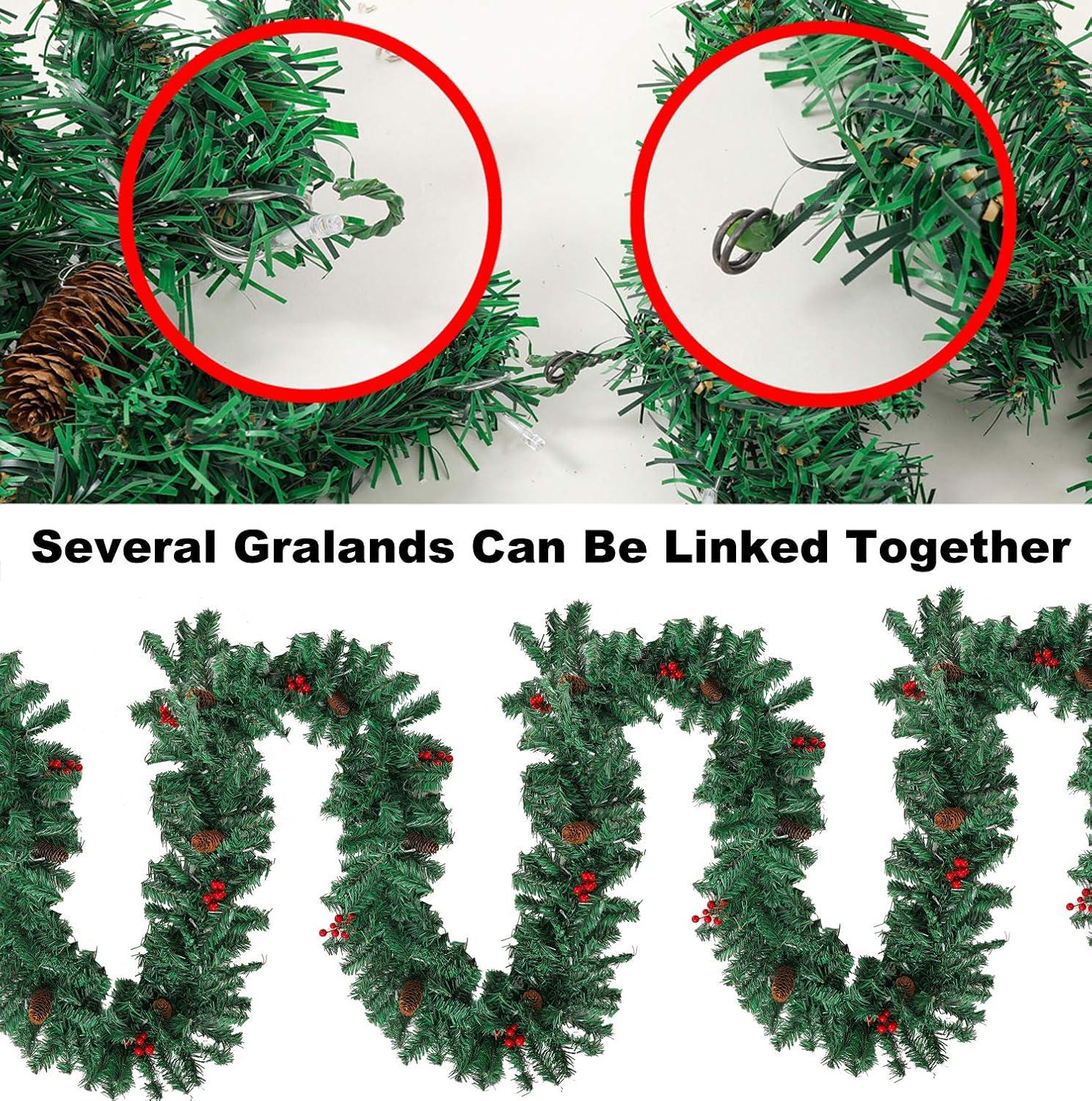 9 ft Pre-Lit Green Christmas Garland with Red Berries and Pine Cones