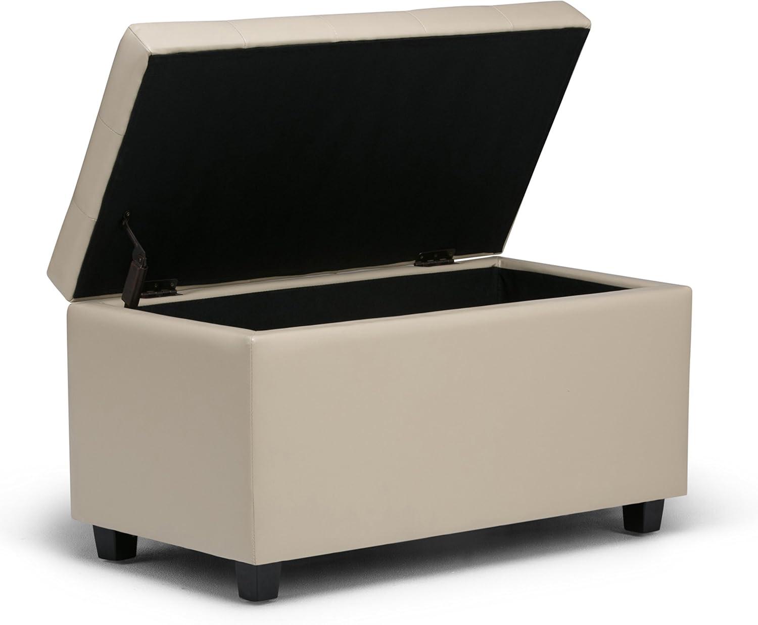 Simpli Home Cosmopolitan Storage Ottoman In Satin Cream Vegan Faux Leather