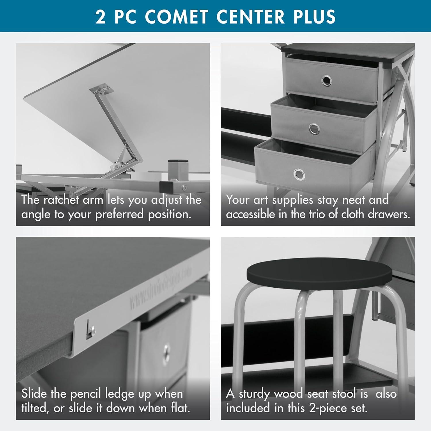 Comet Plus Drawing Table and Stool Set Silver/Gray - studio designs: Adjustable Top, Storage Drawers, Padded Seat