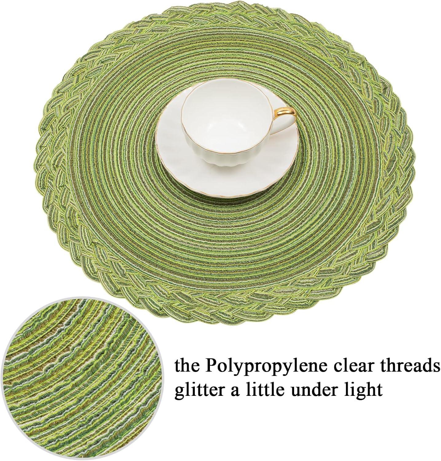 Green Placemats Set of 6 Table Mats for Dining Tables Woven Washable Non-Slip Round Braided Place Mats for Party Holliday