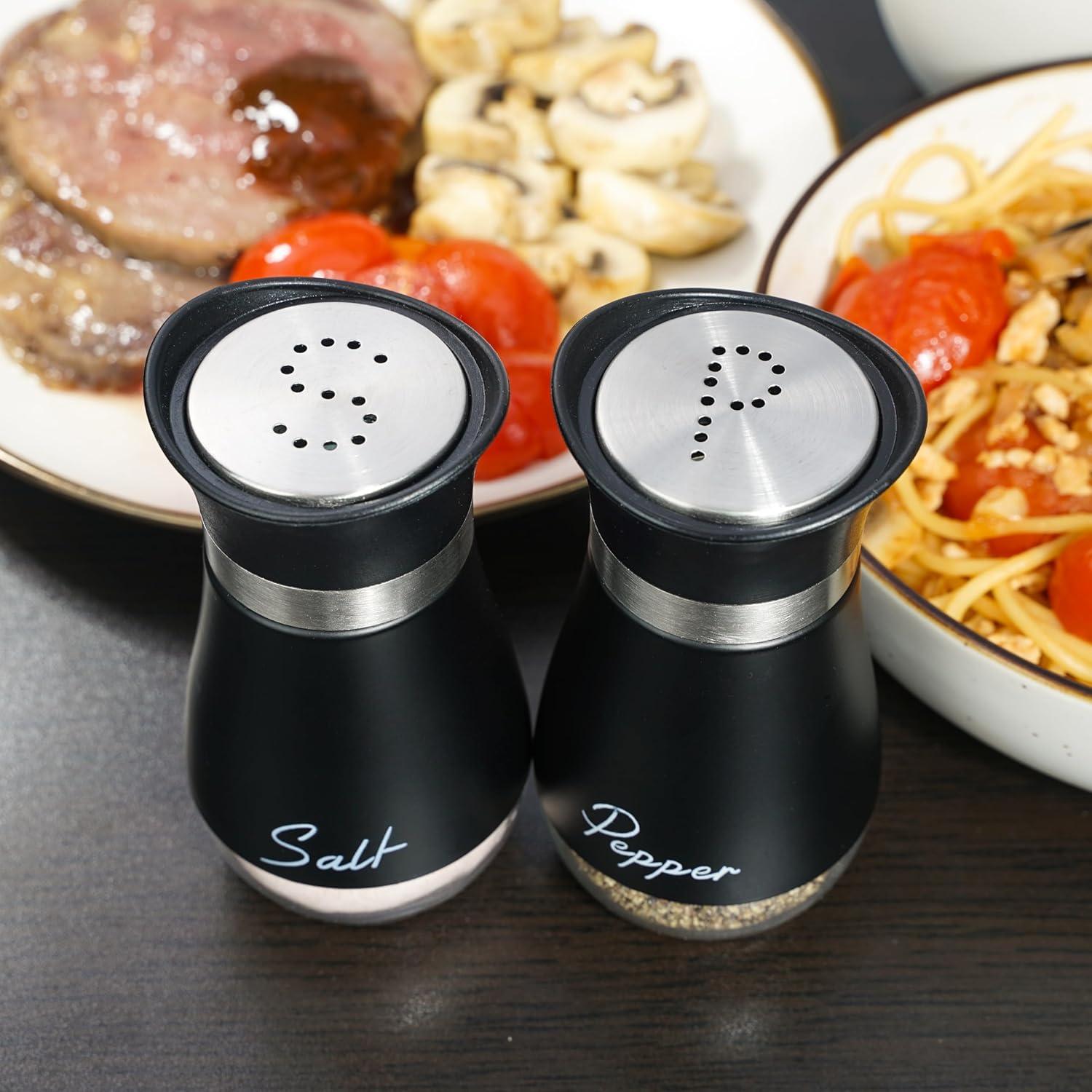Juvale Stainless Steel Salt and Pepper Shakers Set with Glass Bottom, Perforated "S" and "P" Caps - Modern Kitchen Decor (4oz)