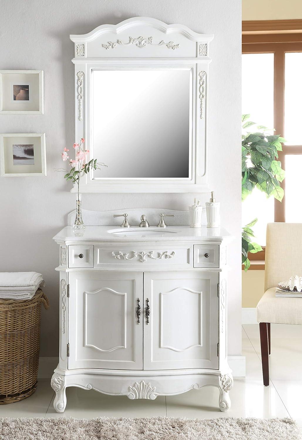 36" Benton Collection Fairmont Classic Vintage Antique White Bath Vanity with Mirror BC-3905W-AW-36-BS-MIR