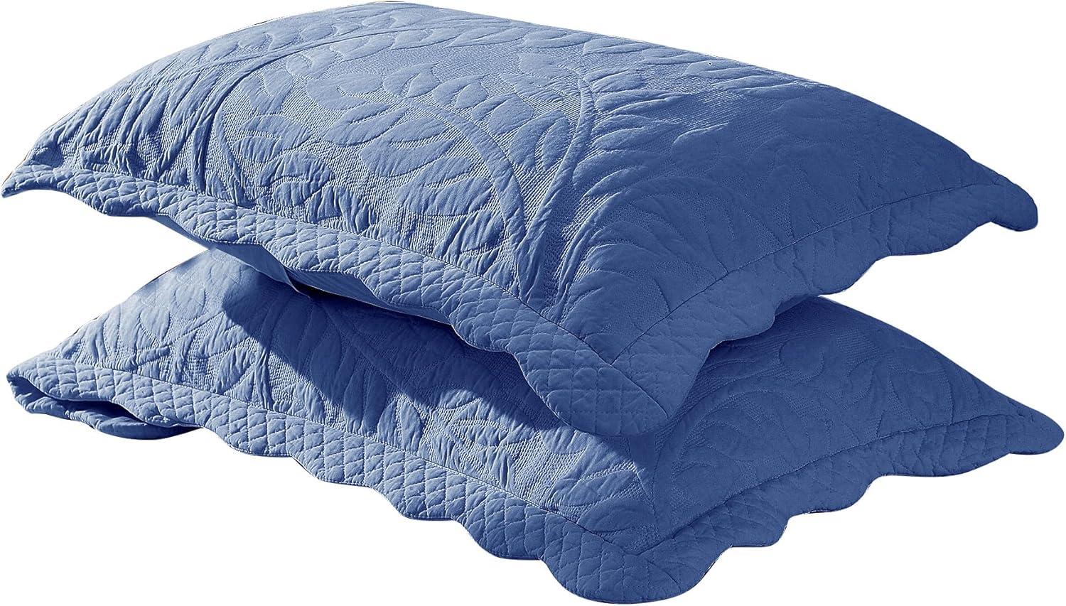 King Blue Cotton Embroidered Quilted Pillow Shams